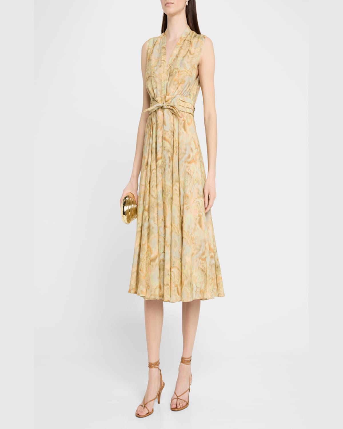 Kobi Halperin Junia Pleated Watercolor-print Midi Dress In Multi