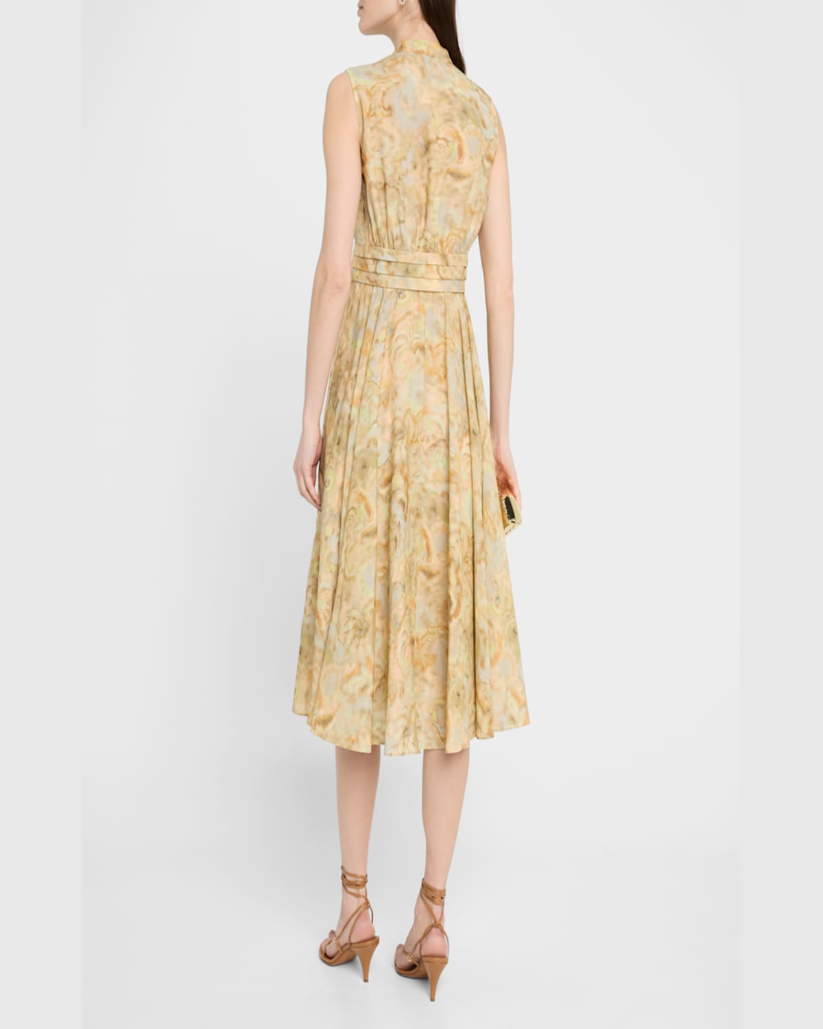 Kobi Halperin Junia Pleated Watercolor-print Midi Dress In Multi