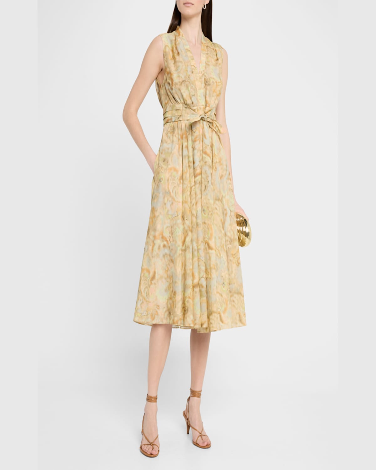 Kobi Halperin Junia Pleated Watercolor-print Midi Dress In Multi