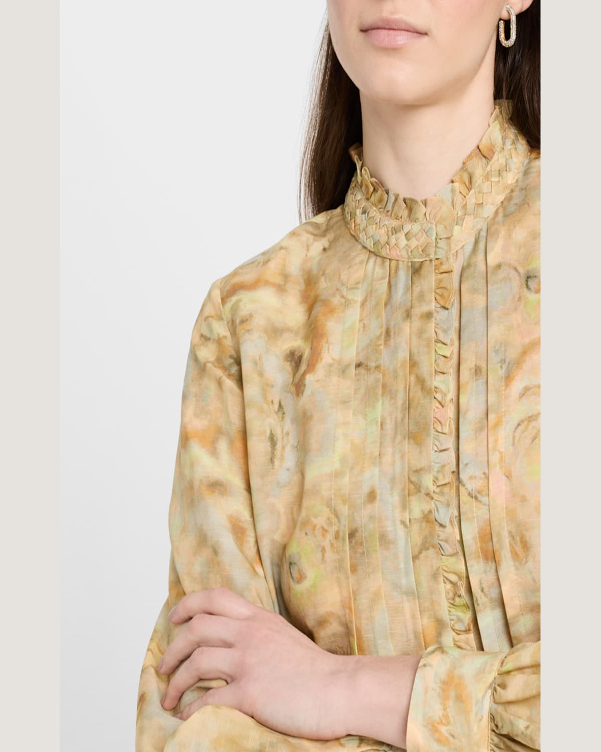 Kobi Halperin Lenorie Watercolor-print Pintuck Blouse In Multi