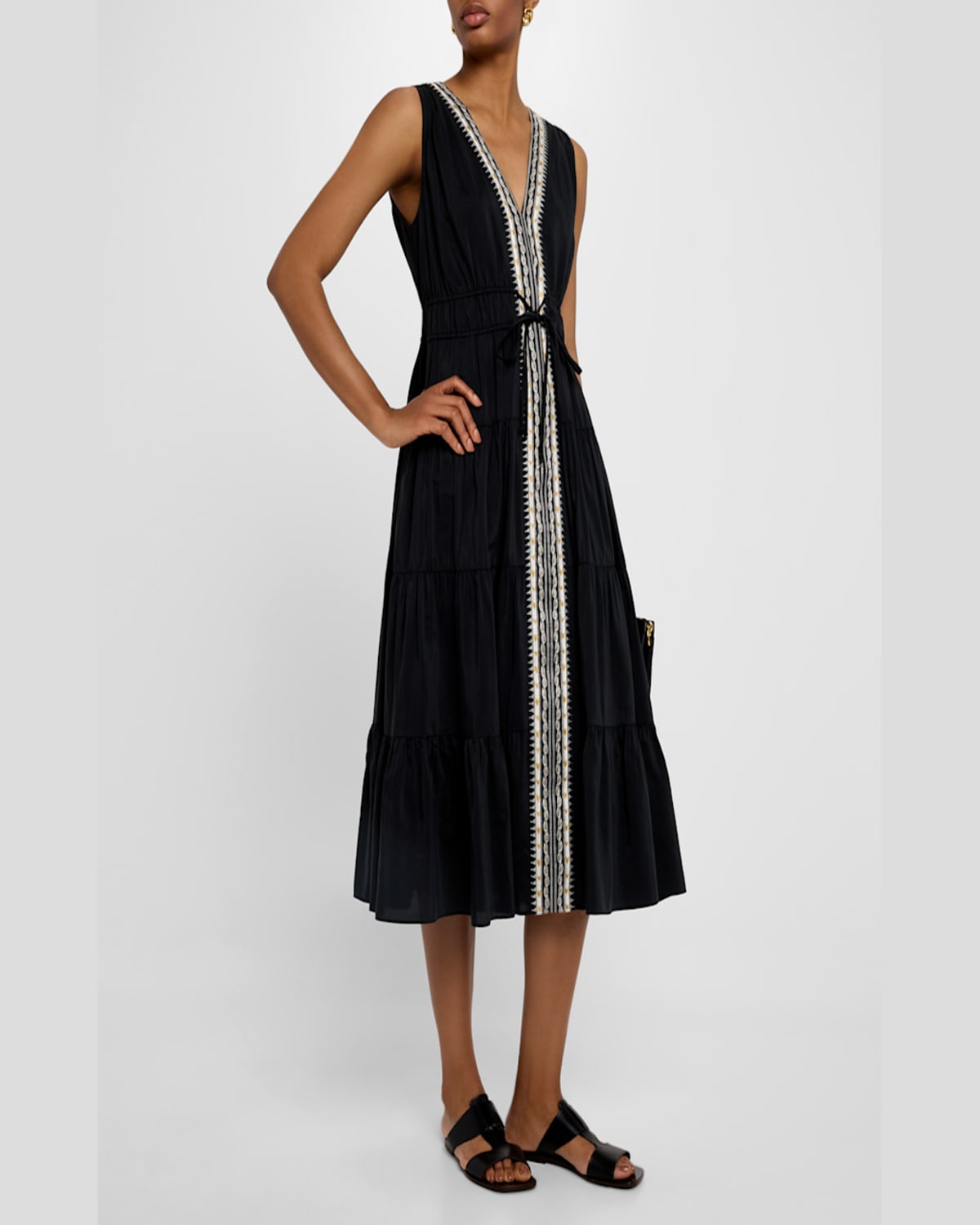 Kobi Halperin Edison Tiered Geo-embroidered Midi Dress