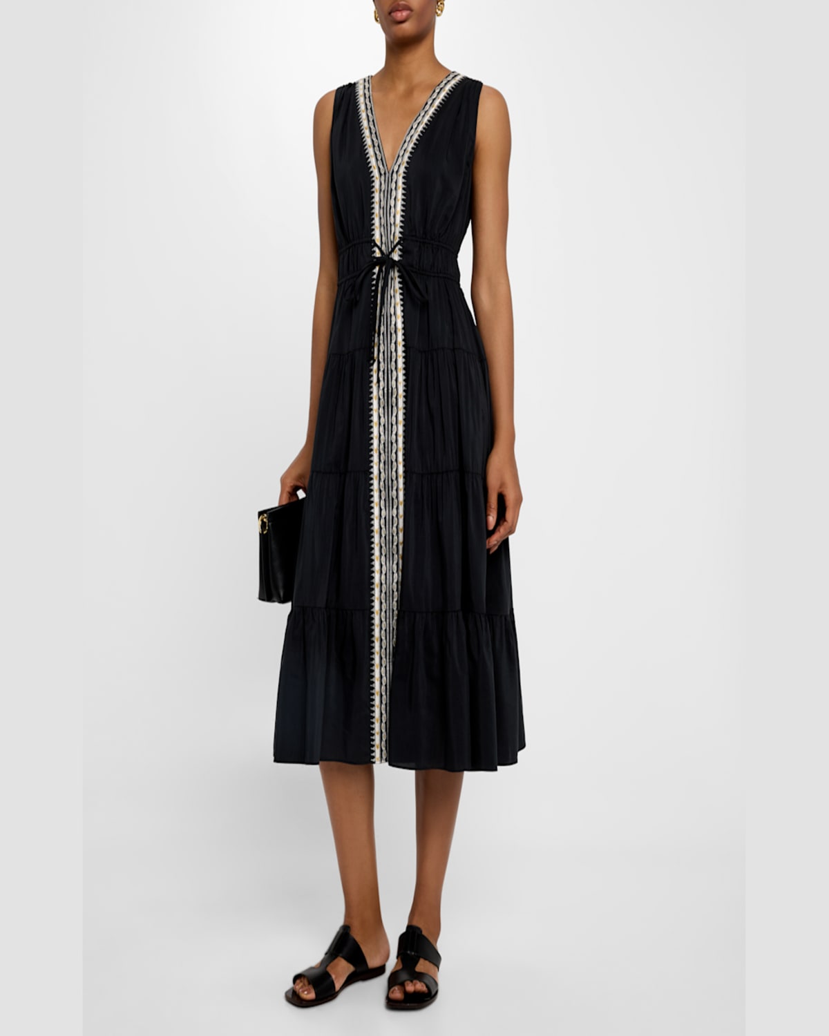 Kobi Halperin Edison Tiered Geo-embroidered Midi Dress
