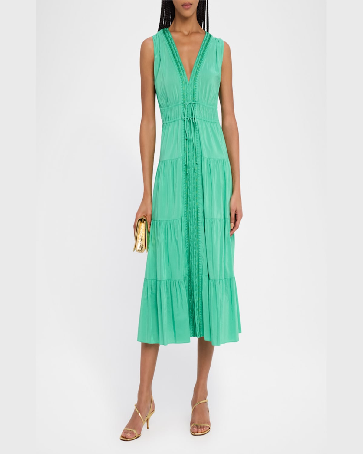 Kobi Halperin Edison Tiered Geo-embroidered Midi Dress