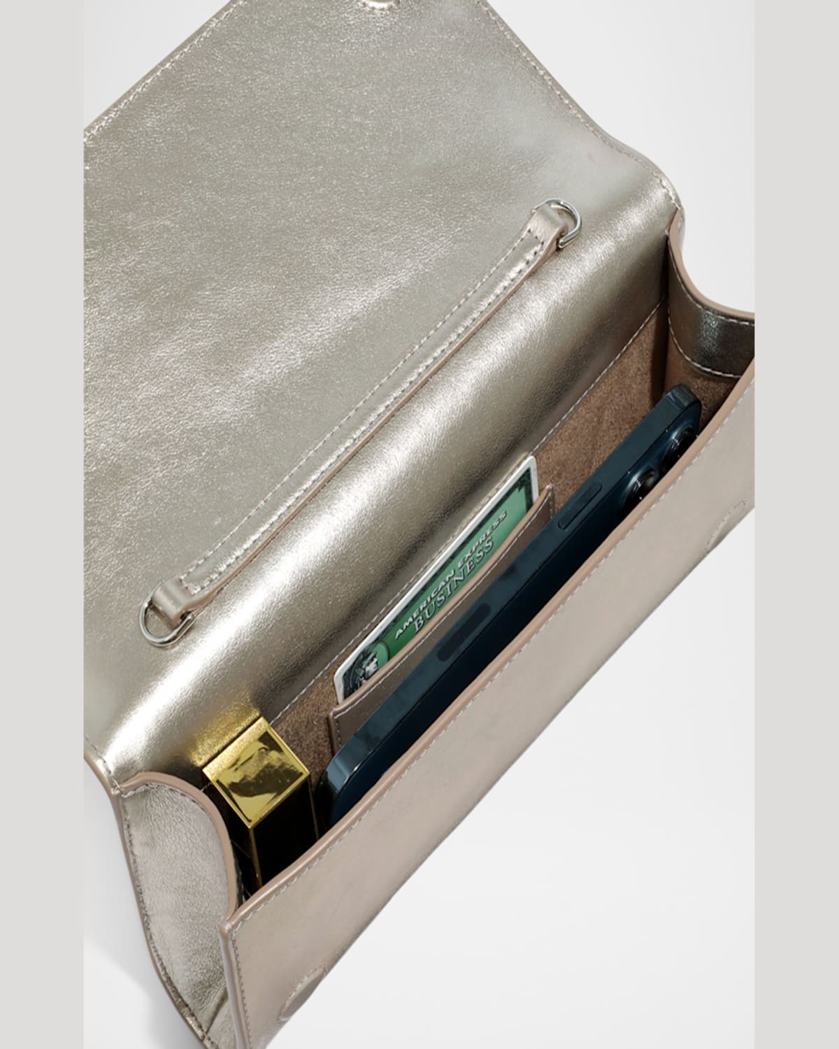 Shop Alexis Bittar Crystal Curve Metallic Leather Clutch Bag In Champagne