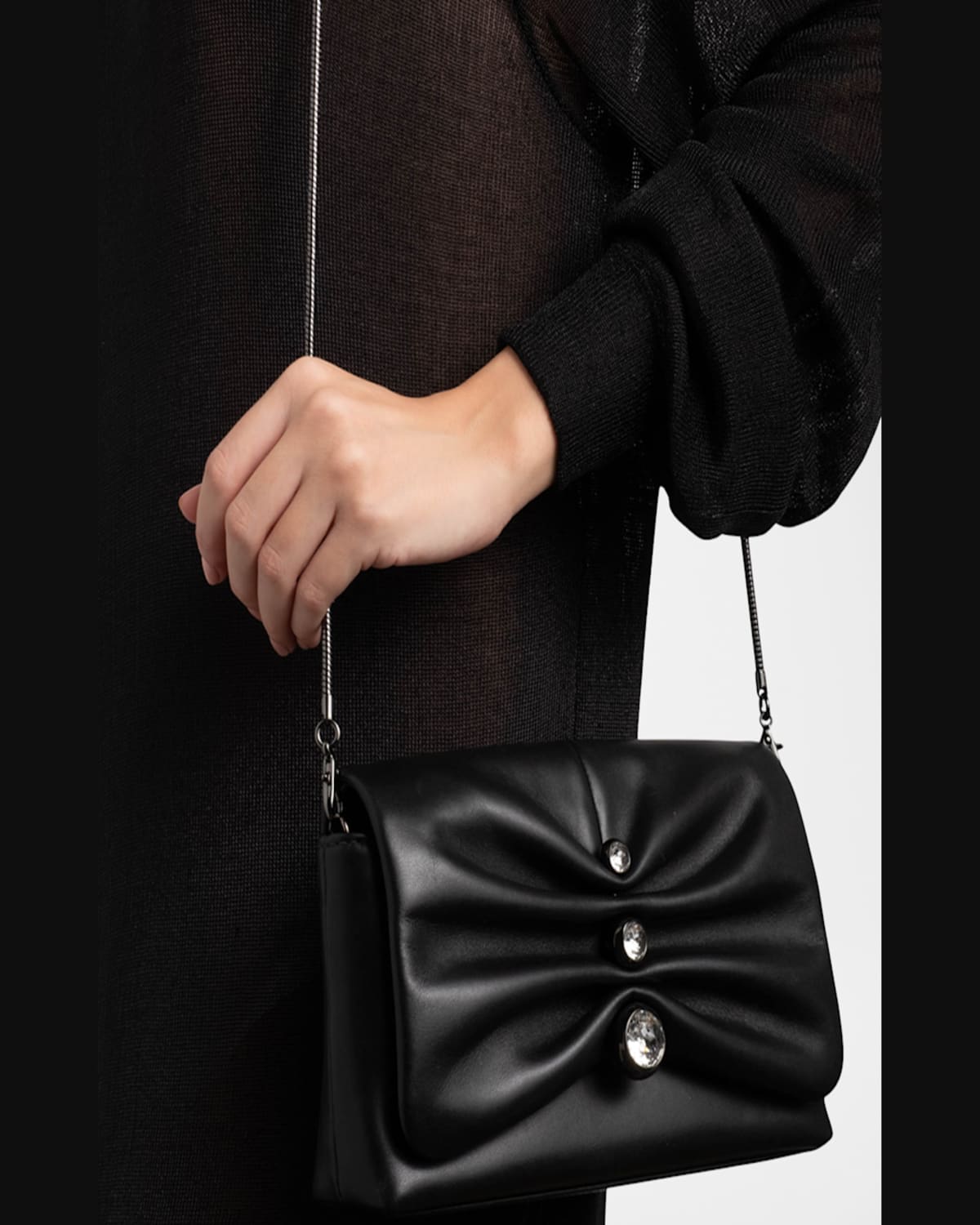 ALEXIS BITTAR MOLTON CRYSTAL RUCHED LEATHER CROSSBODY BAG 