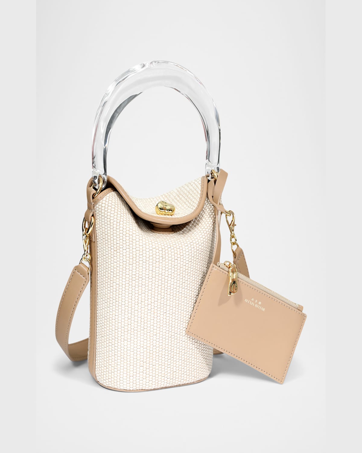 ALEXIS BITTAR LIQUID LUCITE RAFFIA & LEATHER BUCKET BAG 