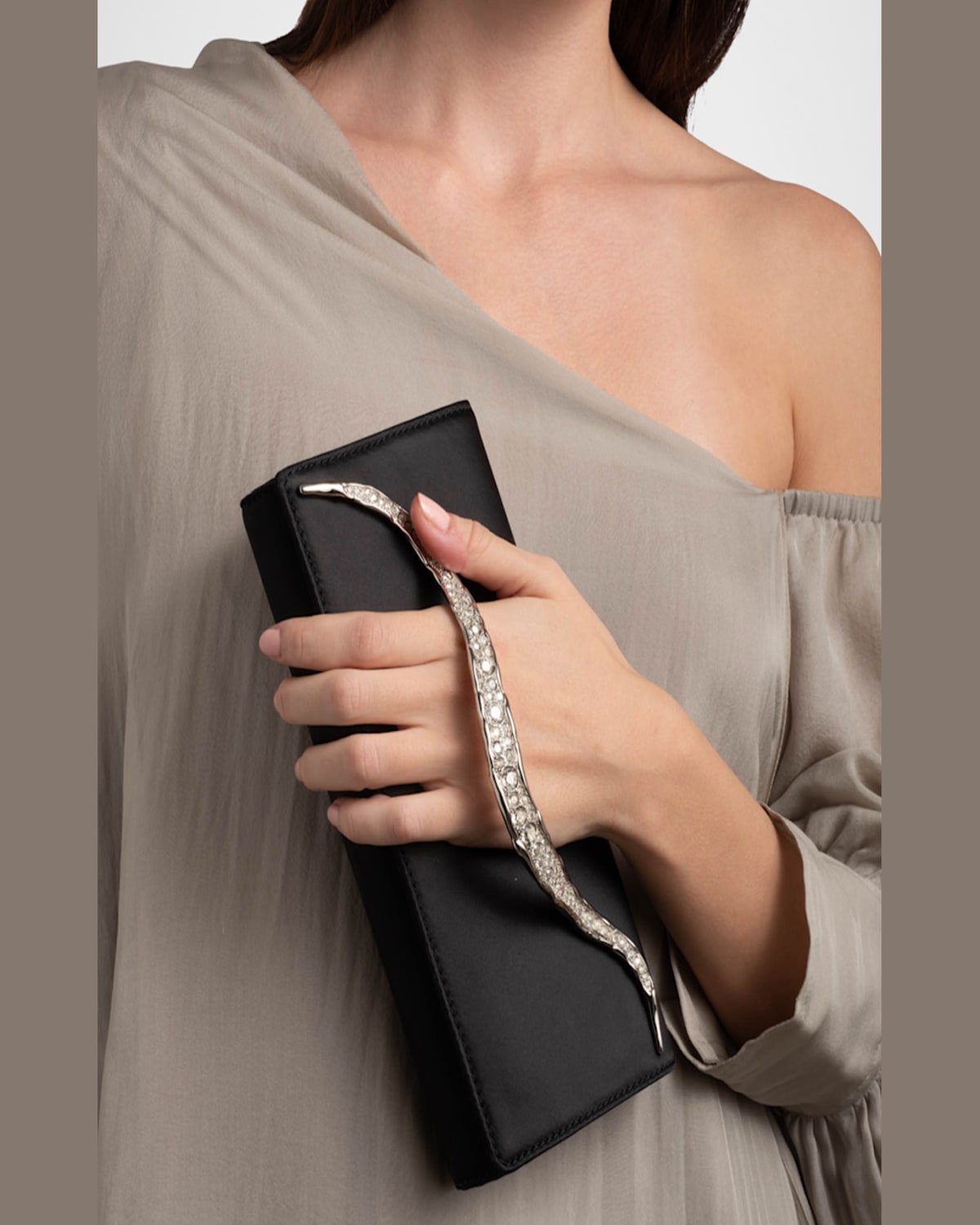 Alexis Bittar Crystal Curve Recycled Satin Clutch Bag In Black