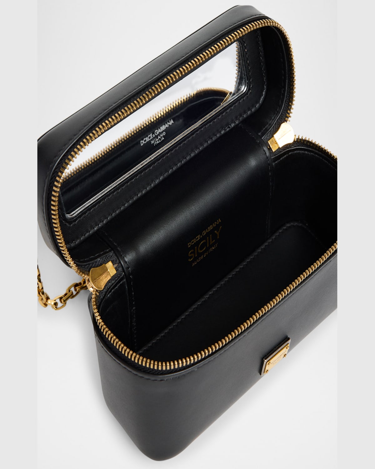 Dolce & Gabbana Sicily Calfskin Vanity Crossbody Bag In Nero