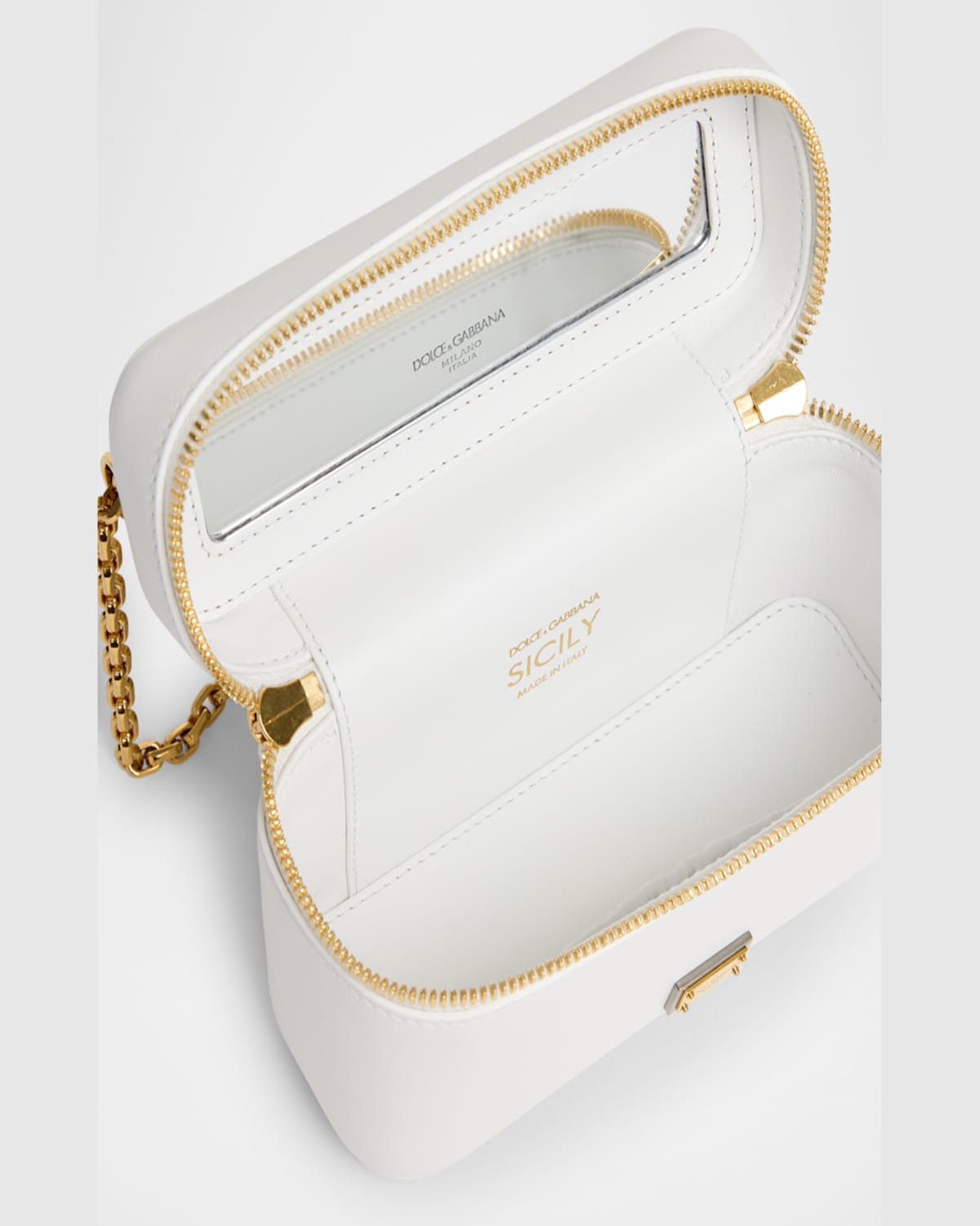 Dolce & Gabbana Sicily Calfskin Vanity Crossbody Bag In Bianco Ottico