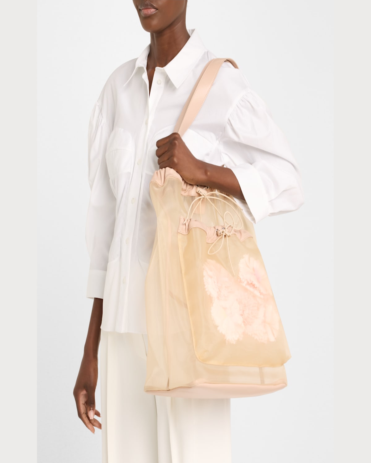 Simone Rocha Sheer Stuffed Carnation Pocket Tote Bag In Nude