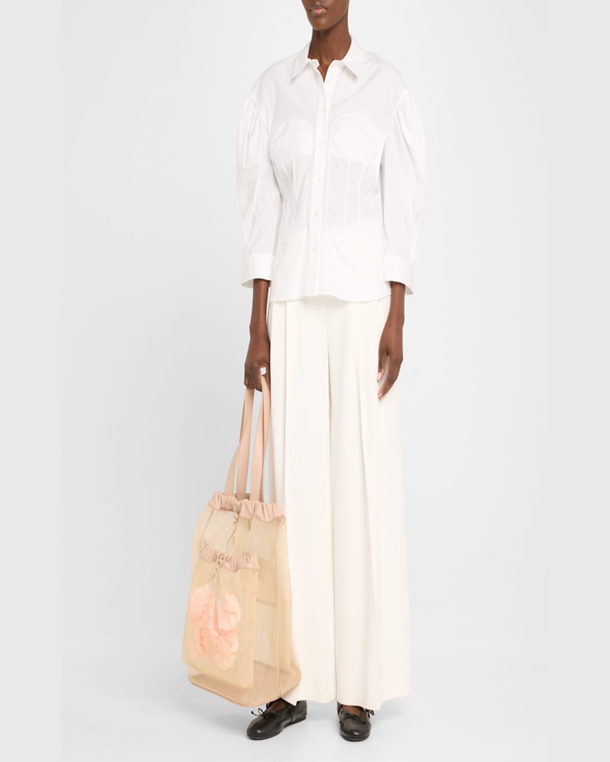 Simone Rocha Sheer Stuffed Carnation Pocket Tote Bag In Nude