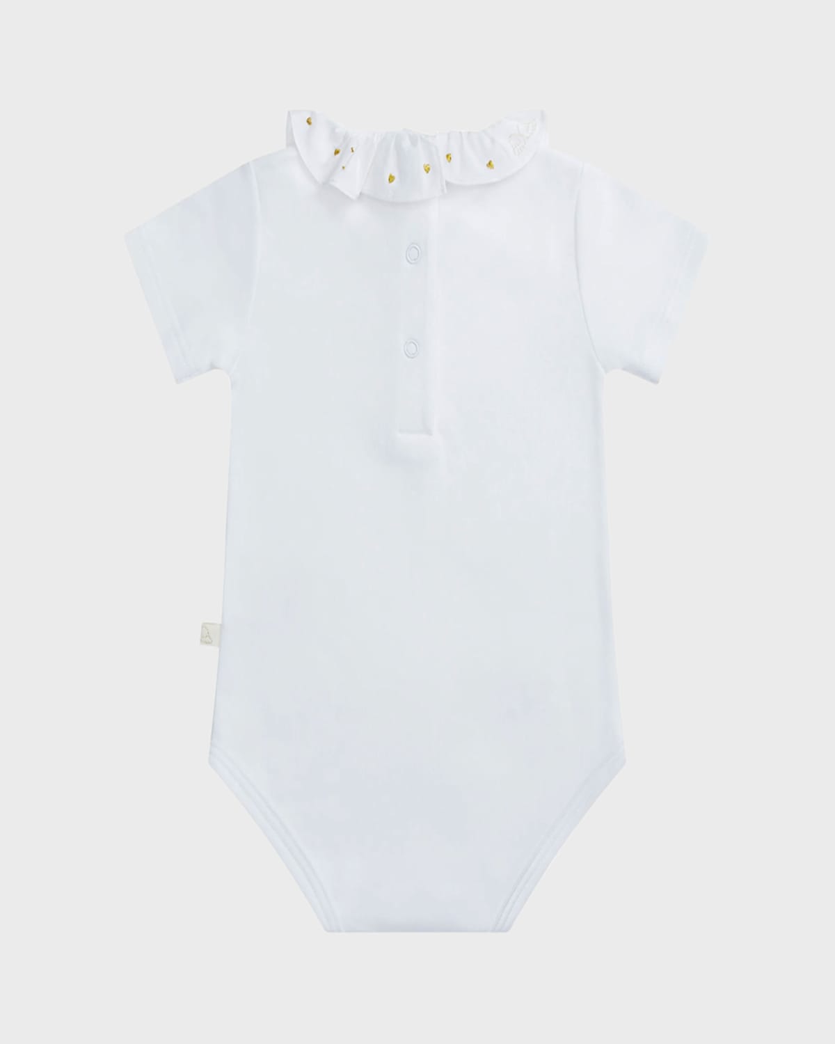Marie Chantal Kid's Embroidered Ruffle Collar Bodysuit In White