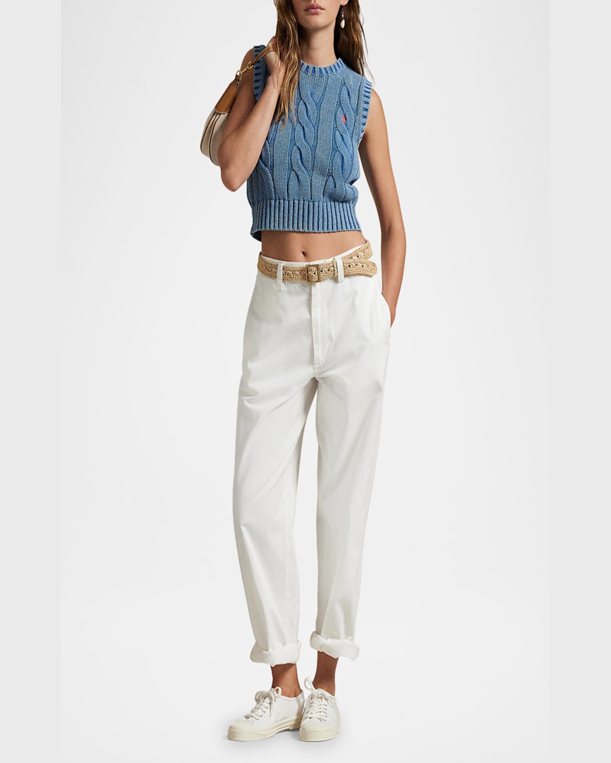 Polo Ralph Lauren Cable-knit Cotton Cropped Sweater Vest In Midnight Royal