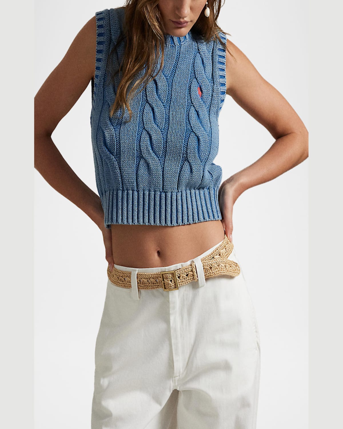 Polo Ralph Lauren Cable-knit Cotton Cropped Sweater Vest In Midnight Royal