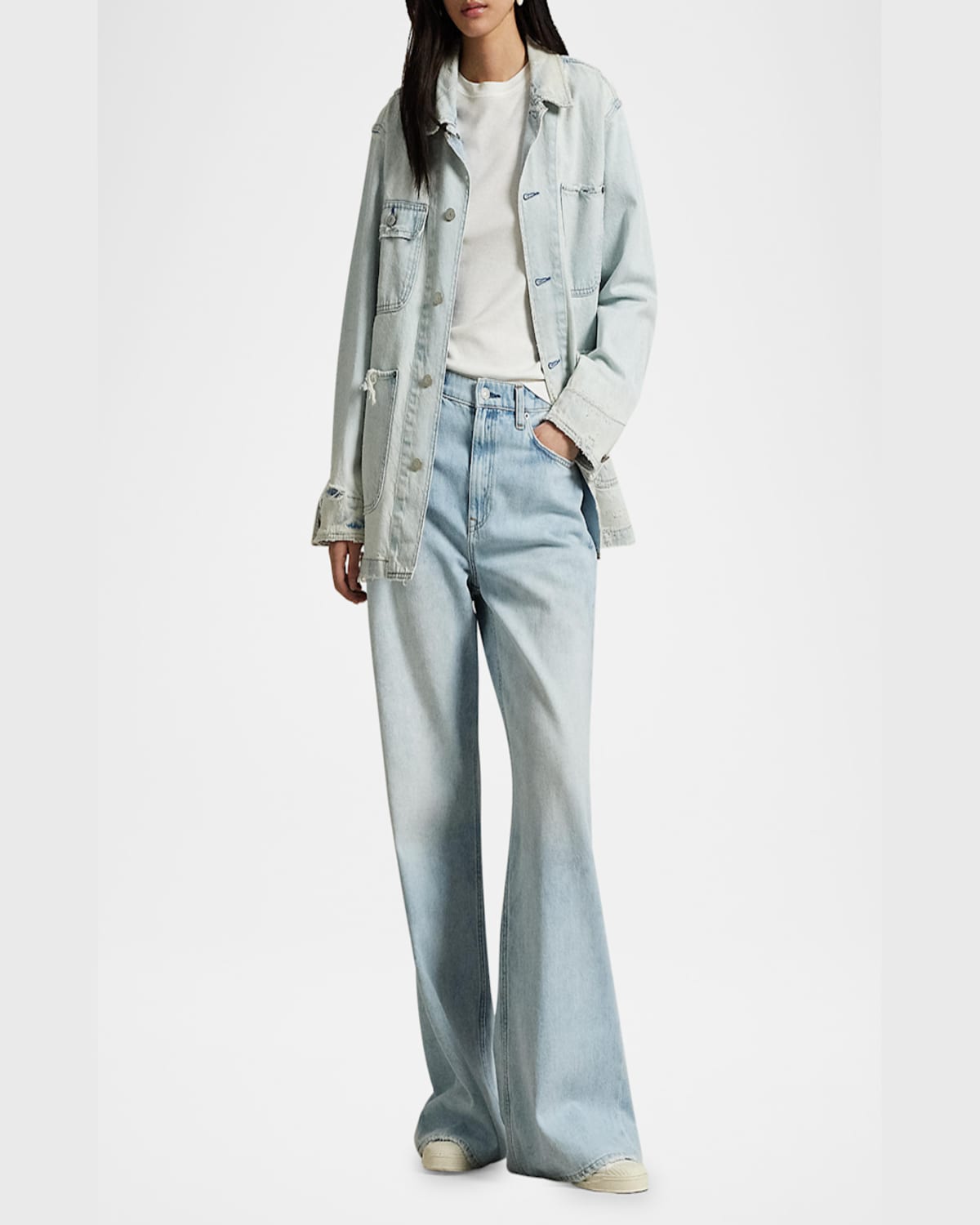 Shop Polo Ralph Lauren Distressed Denim Utility Jacket In Motta Wash
