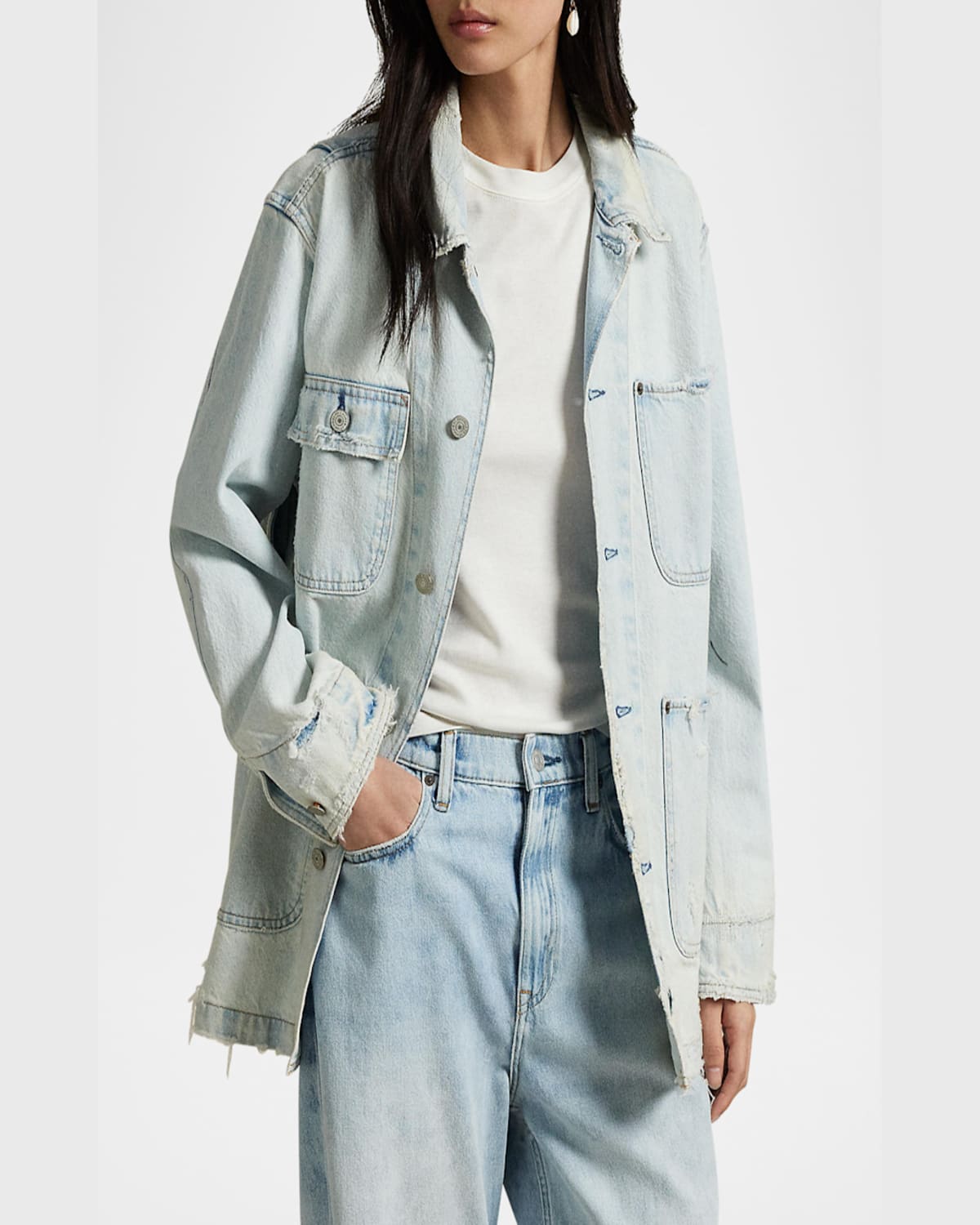 Shop Polo Ralph Lauren Distressed Denim Utility Jacket In Motta Wash