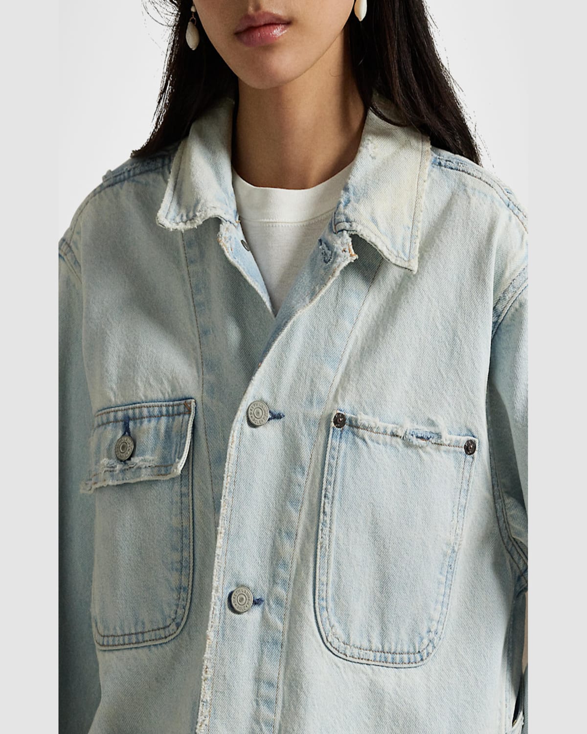 Shop Polo Ralph Lauren Distressed Denim Utility Jacket In Motta Wash