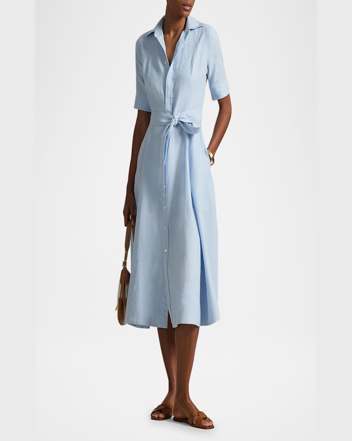 Polo Ralph Lauren Belted Linen A-line Shirtdress In Cold Spring