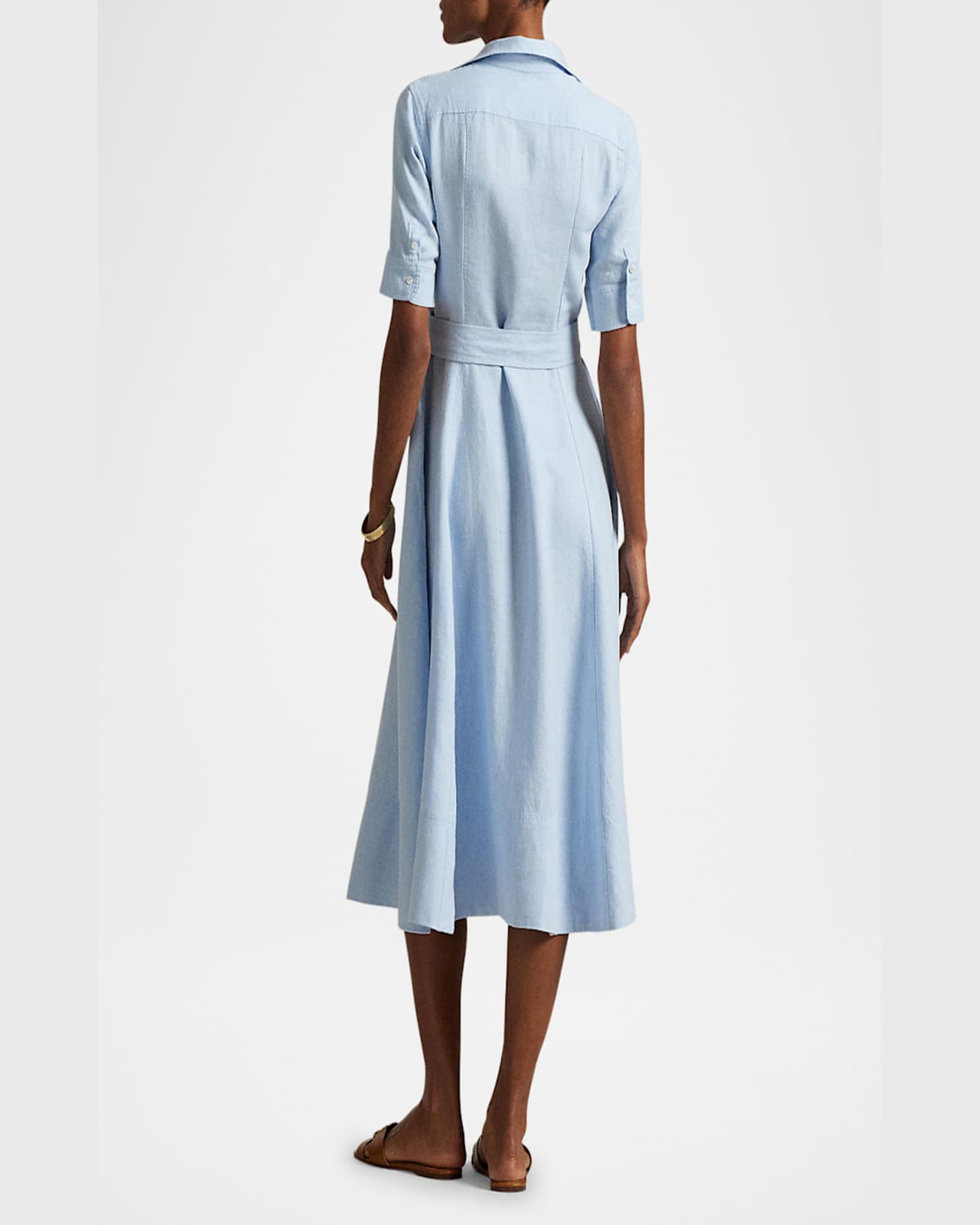 Polo Ralph Lauren Belted Linen A-line Shirtdress In Cold Spring