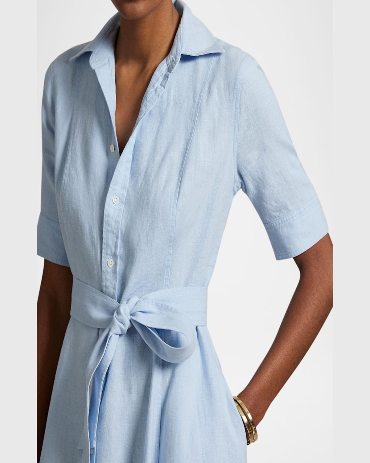 Polo Ralph Lauren Belted Linen A-line Shirtdress In Cold Spring