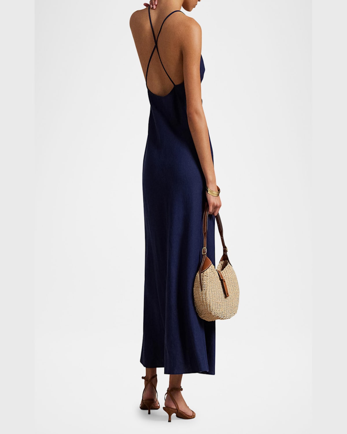 Shop Polo Ralph Lauren Linen Sleeveless A-line Dress In Newport Navy