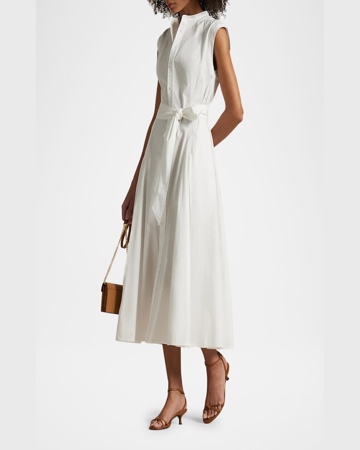 Polo Ralph Lauren Belted Cotton Sleeveless A-line Dress In White