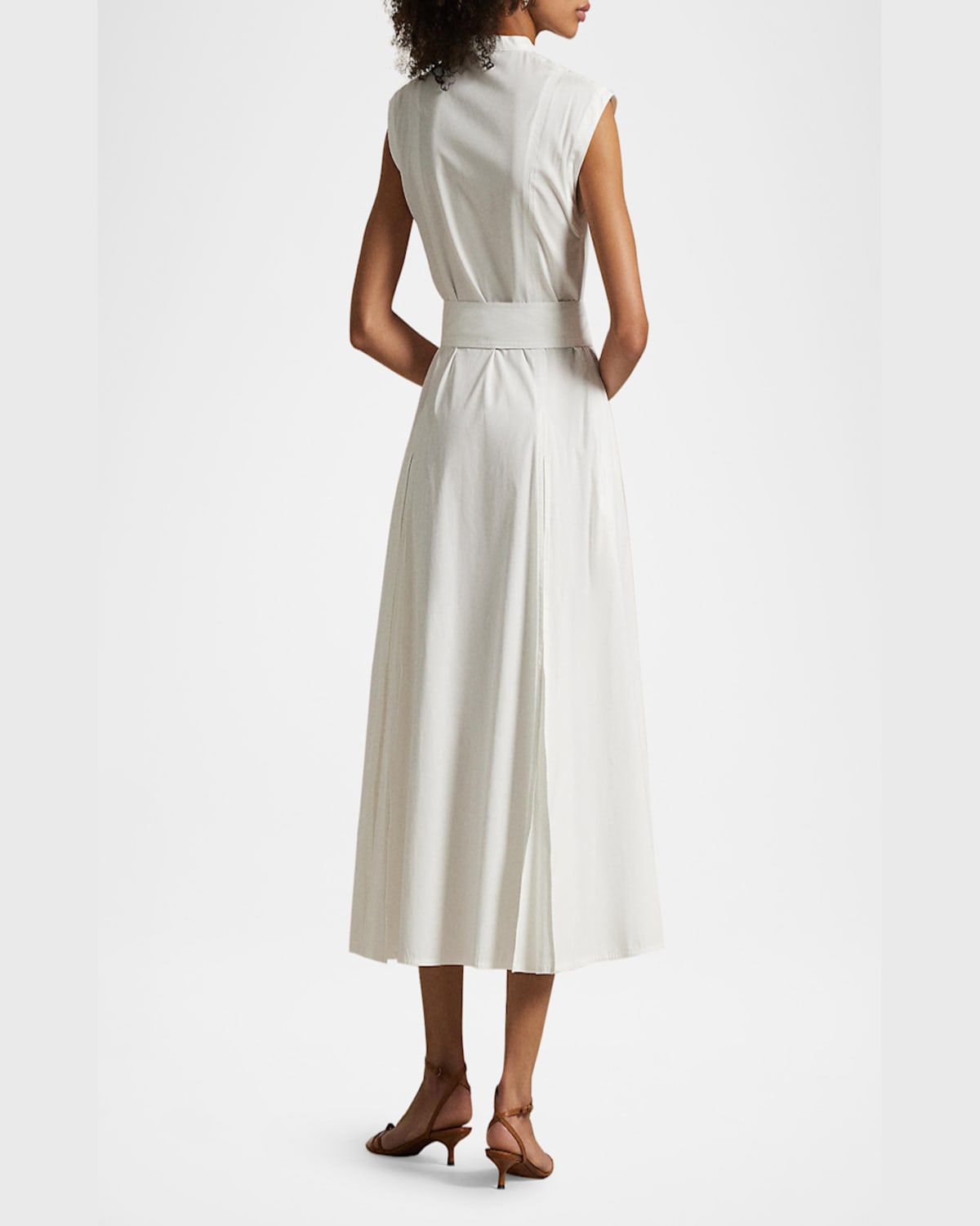 Polo Ralph Lauren Belted Cotton Sleeveless A-line Dress In White