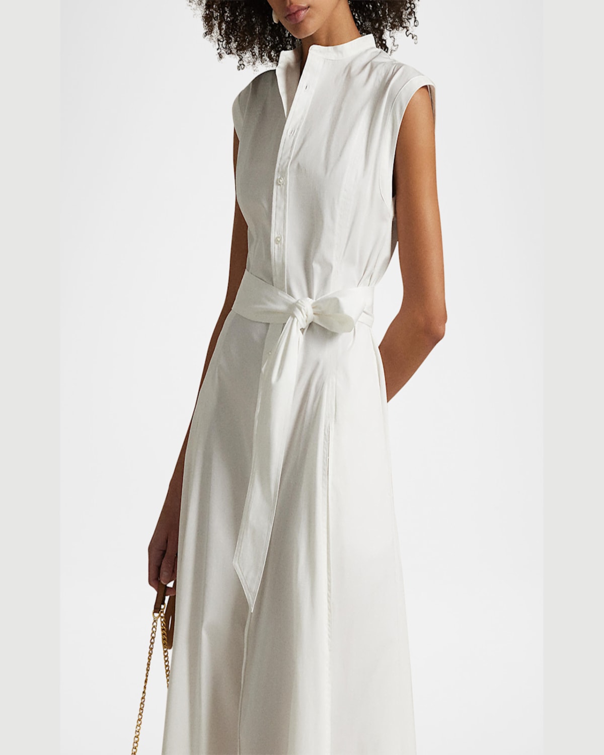 Polo Ralph Lauren Belted Cotton Sleeveless A-line Dress In White