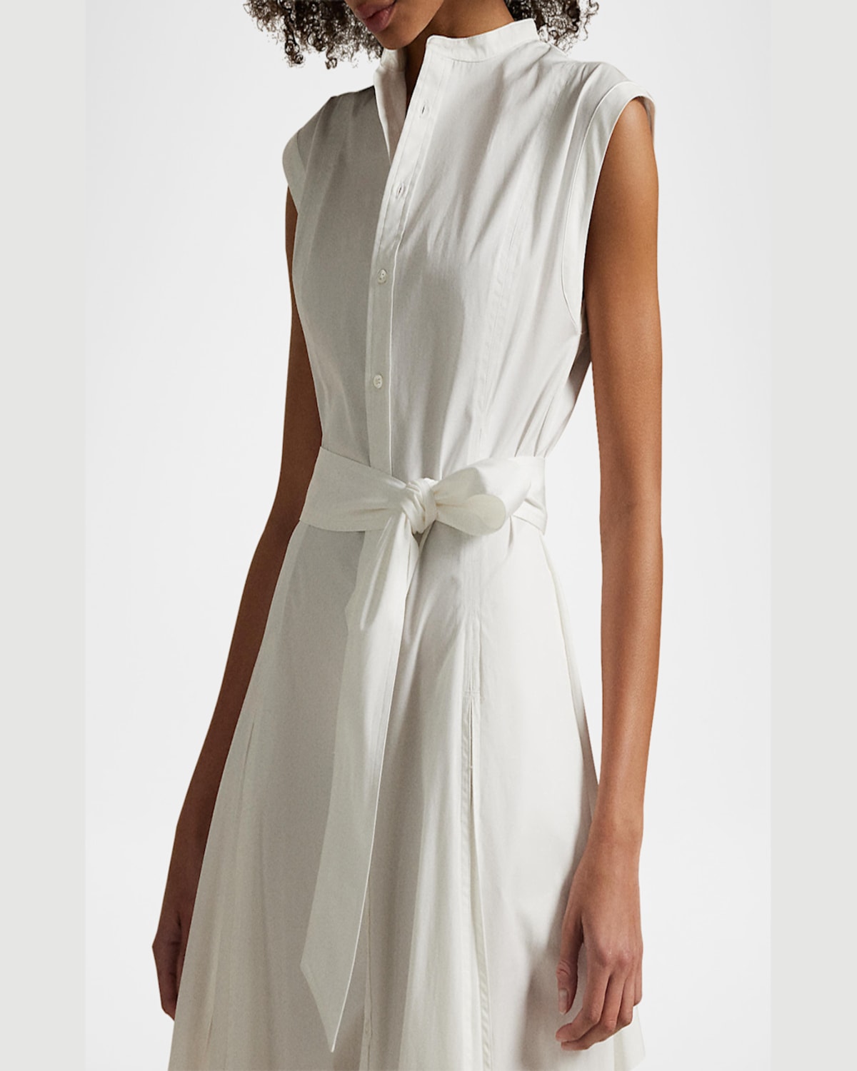 Polo Ralph Lauren Belted Cotton Sleeveless A-line Dress In White