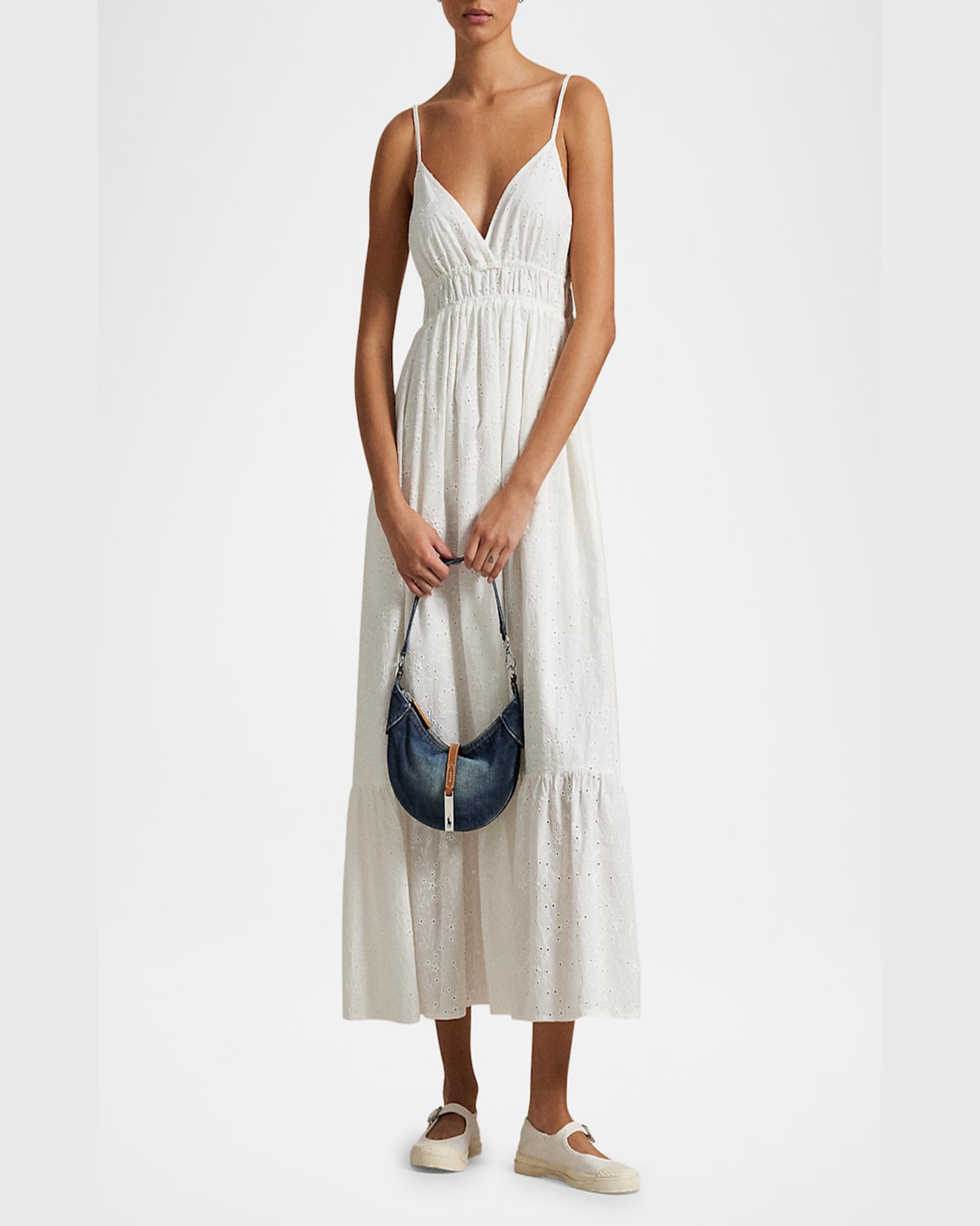 Polo Ralph Lauren Broderie-anglaise Midi Dress In White