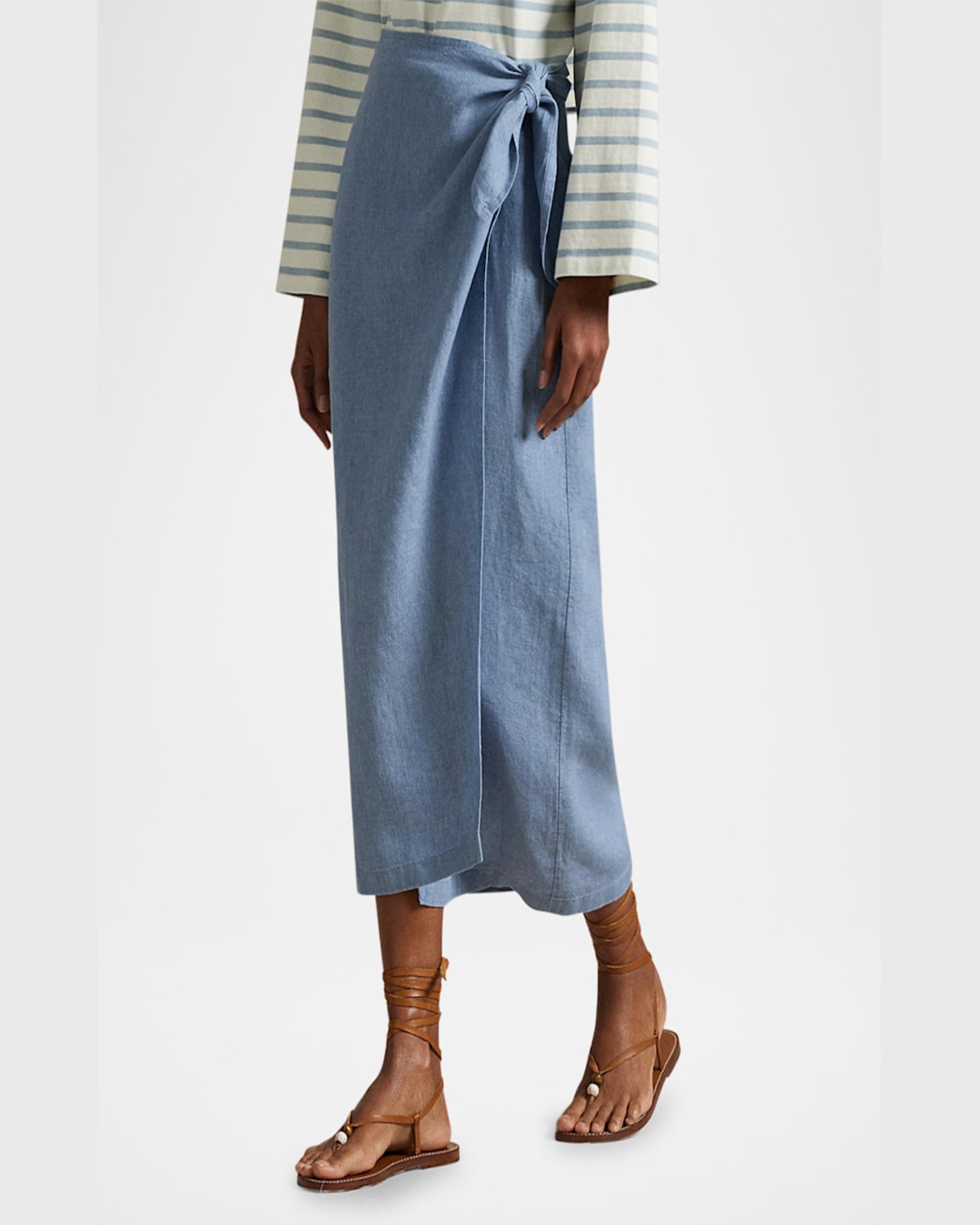 Shop Polo Ralph Lauren Linen Tie-wrap Skirt In Channel Blue