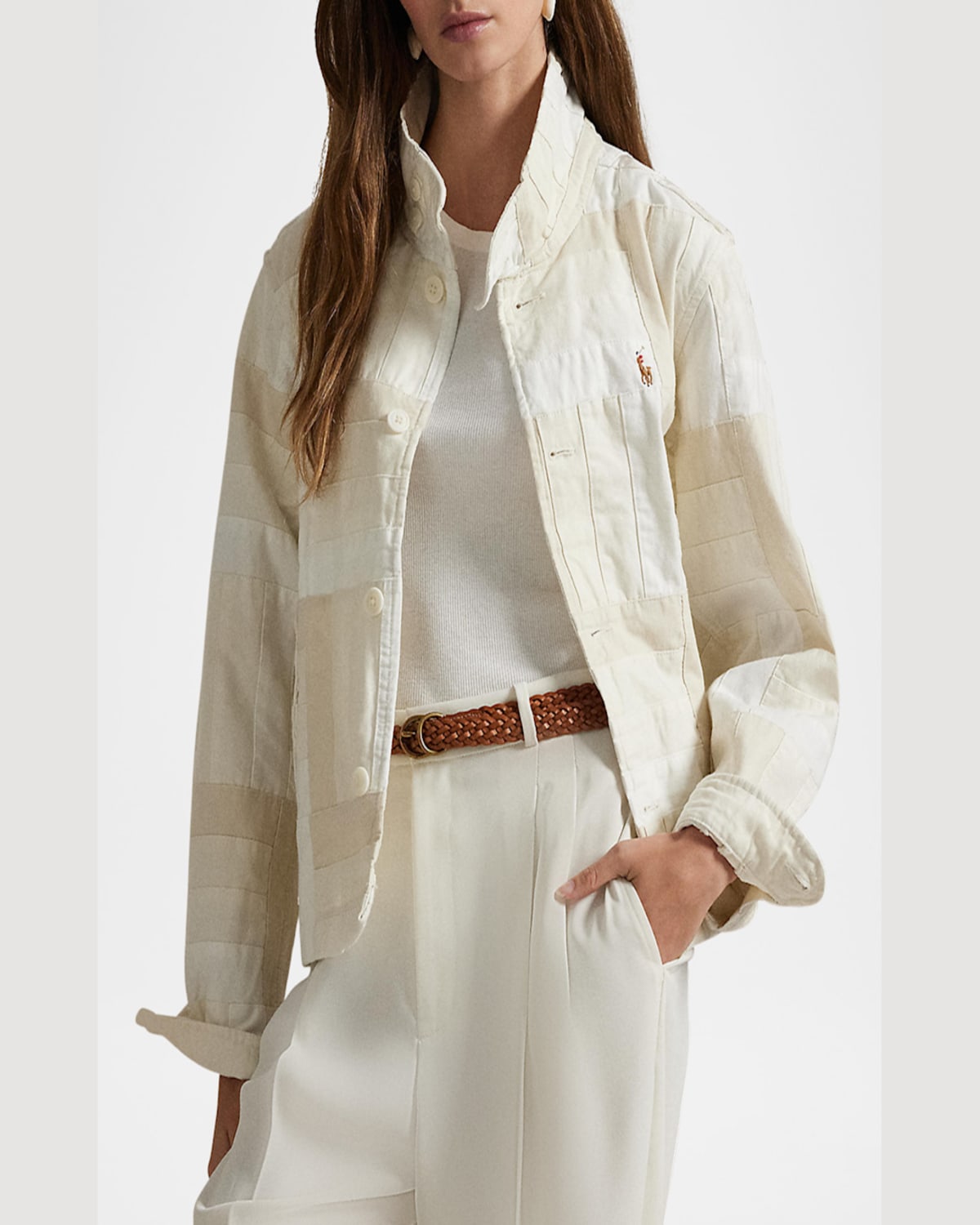 Polo Ralph Lauren Patchwork Mock-neck Jacket In White