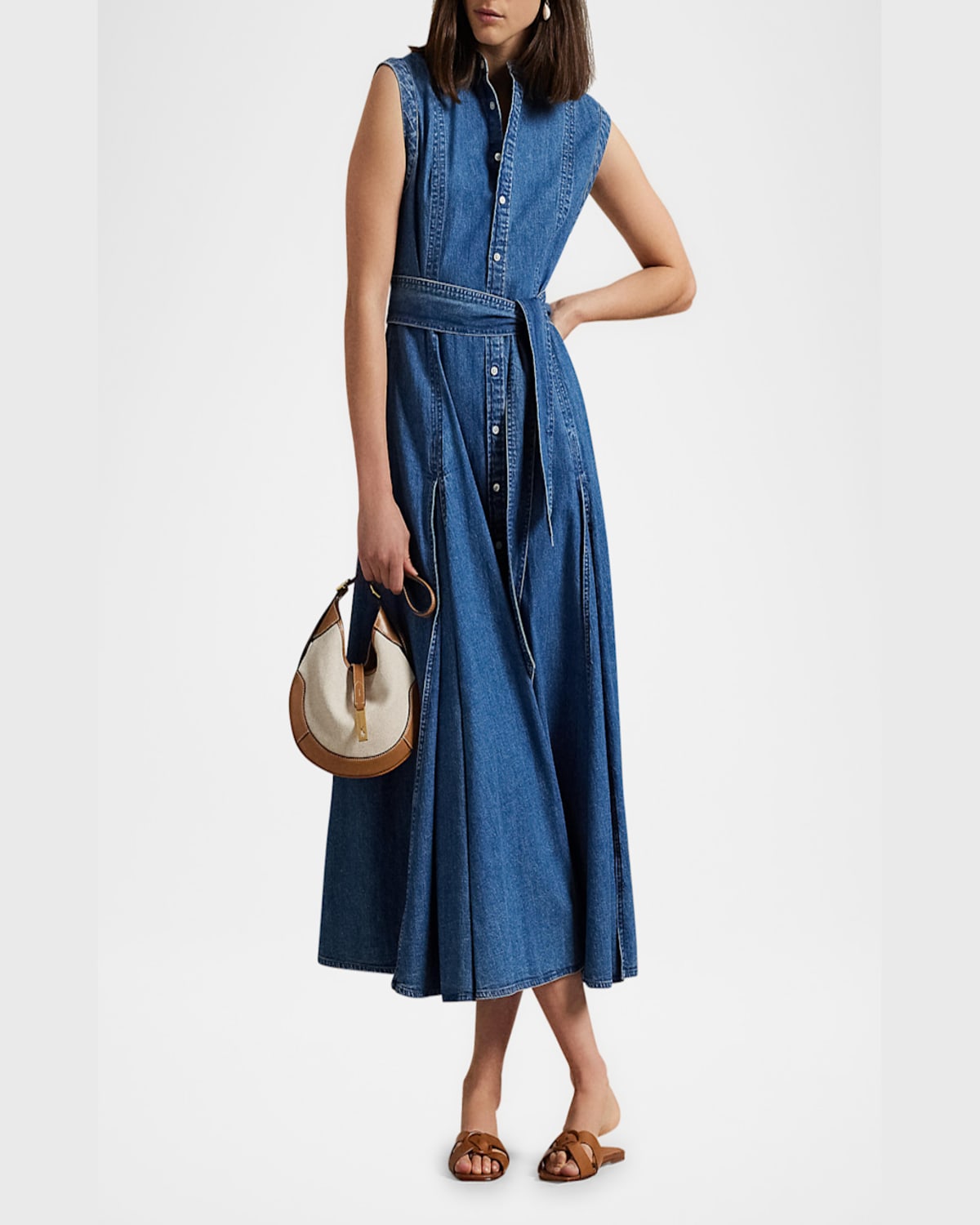 Polo Ralph Lauren Womens Indigo Belted Sleeveless Denim Midi Dress In Indigo