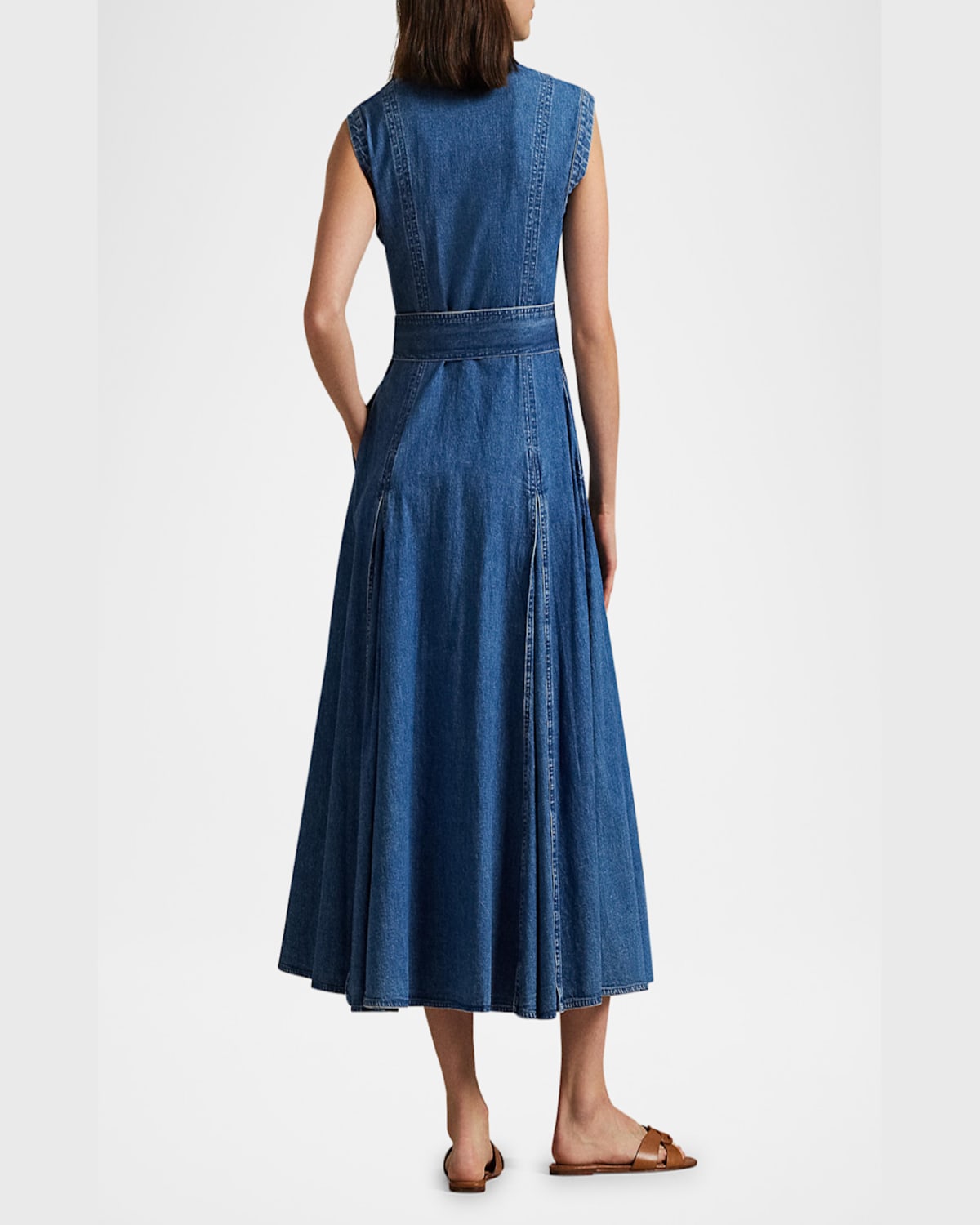 Polo Ralph Lauren Womens Indigo Belted Sleeveless Denim Midi Dress In Indigo