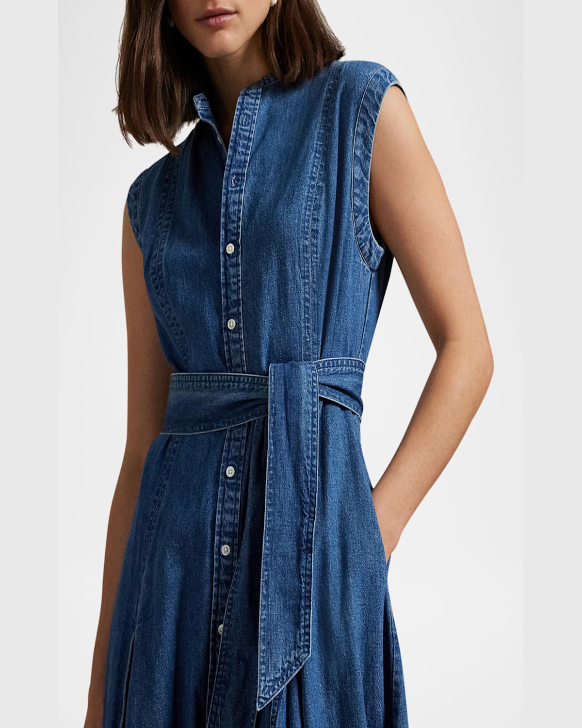 Polo Ralph Lauren Womens Indigo Belted Sleeveless Denim Midi Dress In Indigo