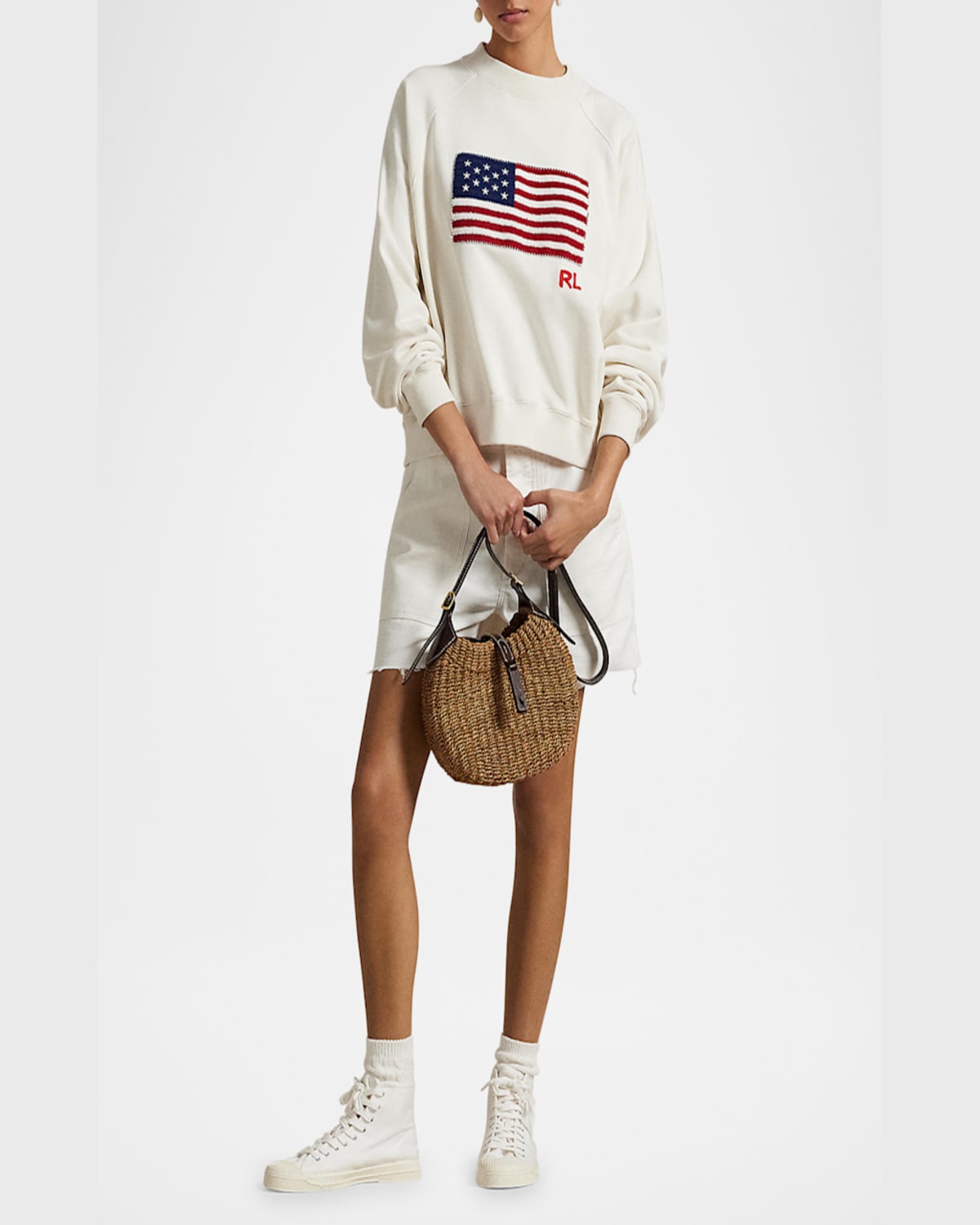 Shop Polo Ralph Lauren Logo Flag French Terry Crewneck In Nevis