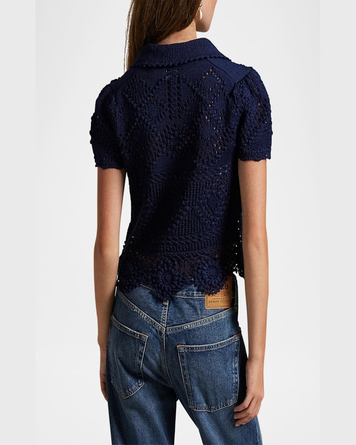 Shop Polo Ralph Lauren Pointelle Cotton Polo Shirt In Spring Navy