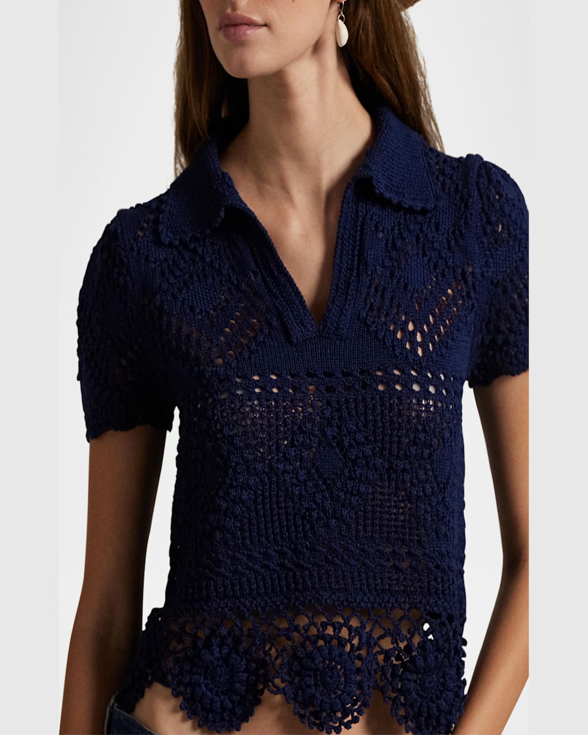 Shop Polo Ralph Lauren Pointelle Cotton Polo Shirt In Spring Navy