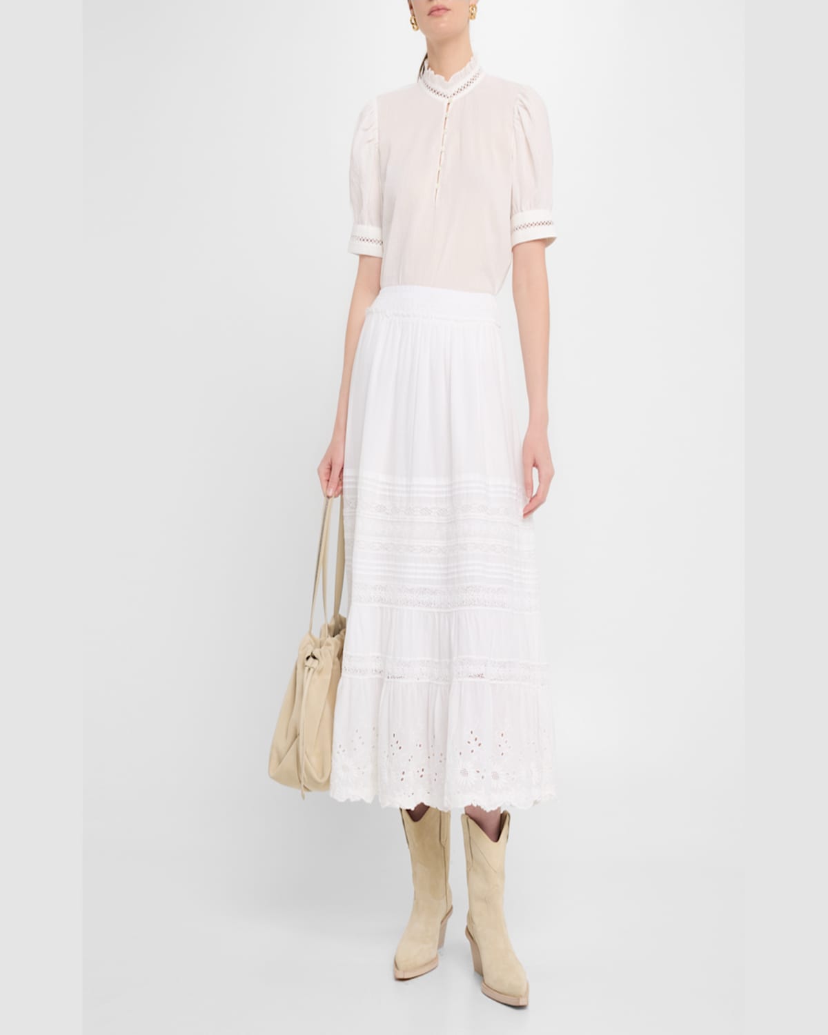 Polo Ralph Lauren Cotton Embroidered Midi Skirt In White