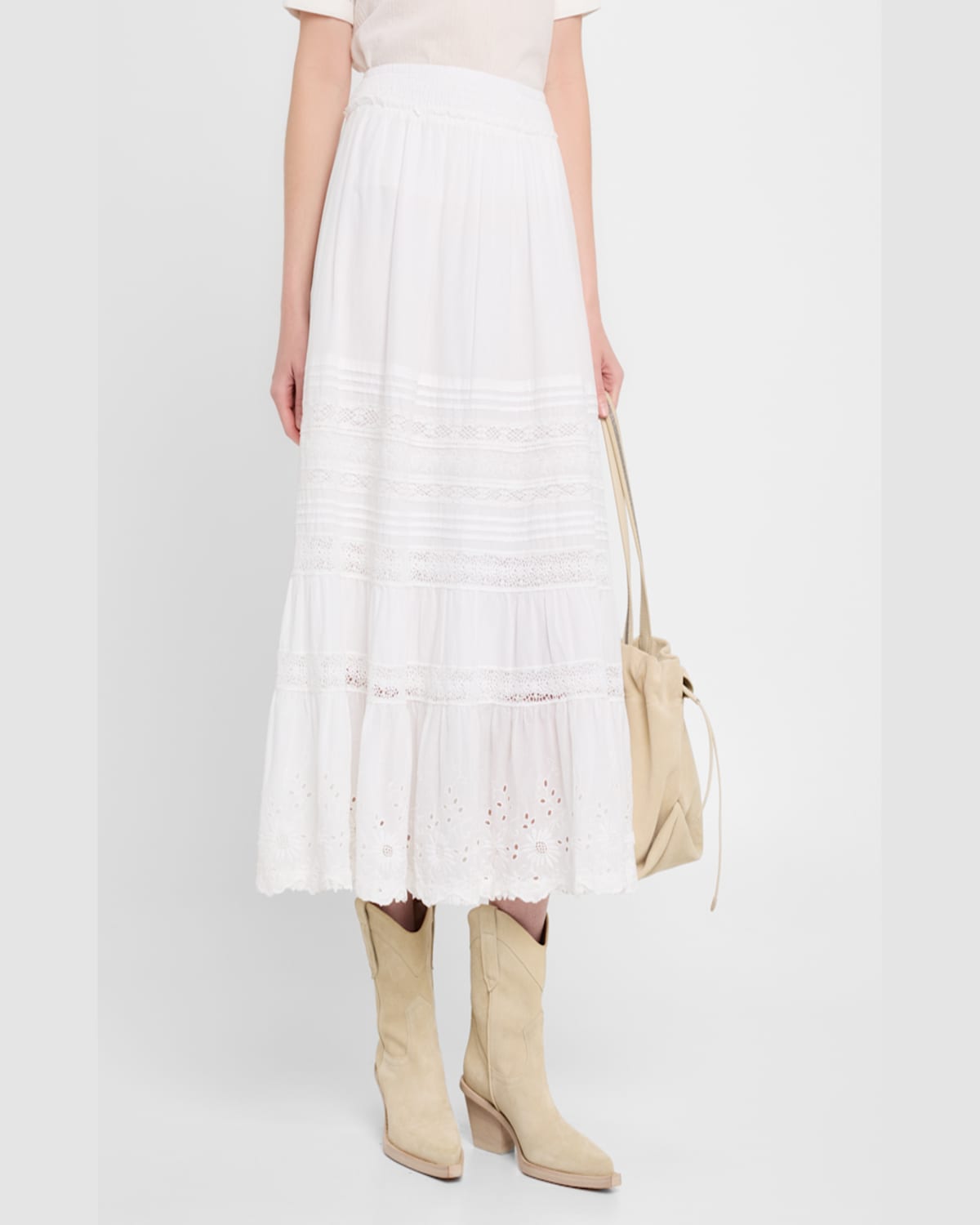 Polo Ralph Lauren Cotton Embroidered Midi Skirt In White