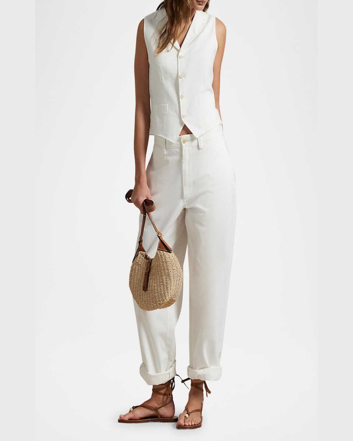 Polo Ralph Lauren Cropped Linen & Cotton Vest In Nevis
