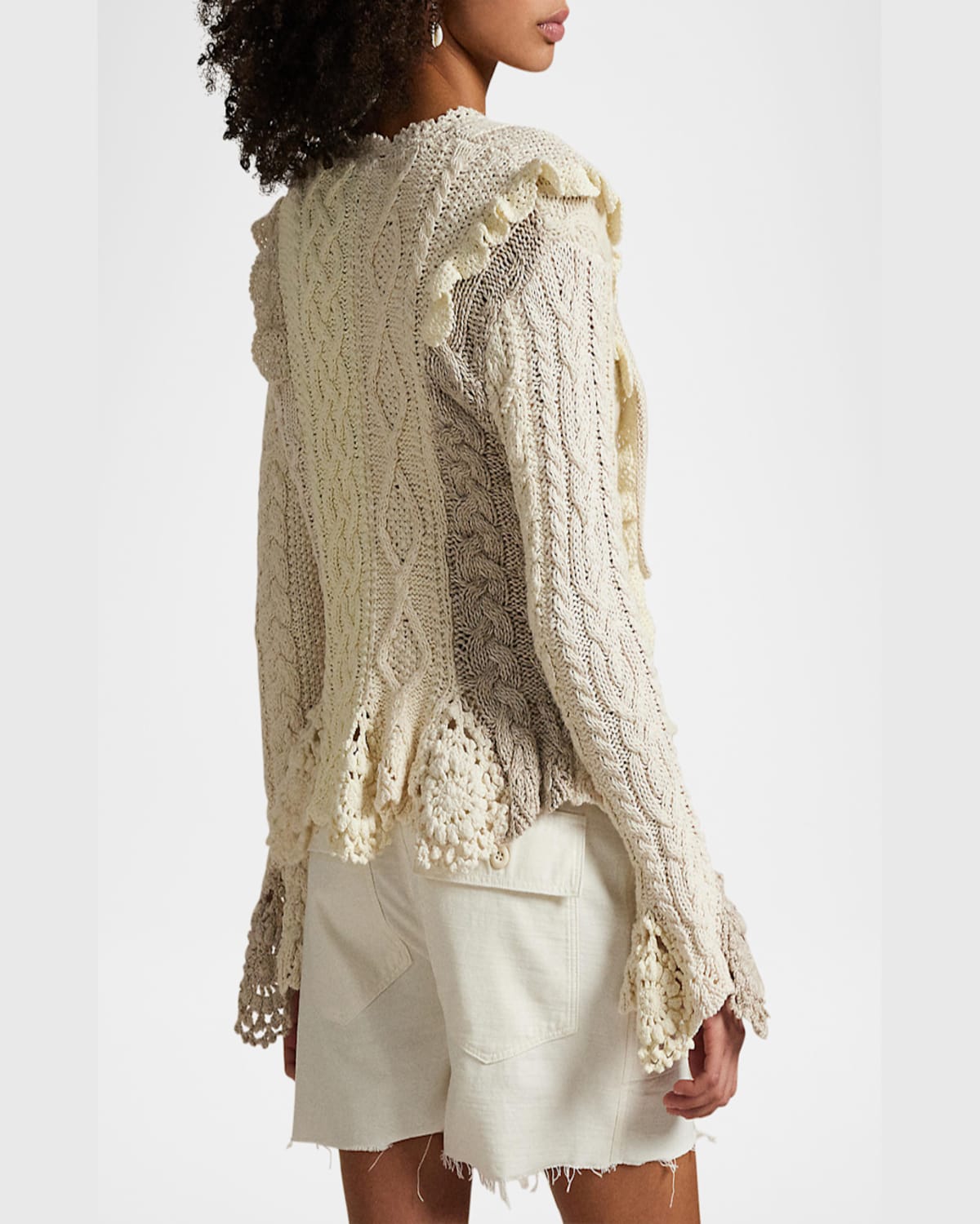 Polo Ralph Lauren Mixed-stitch Tie-front Cardigan In Cream Multi