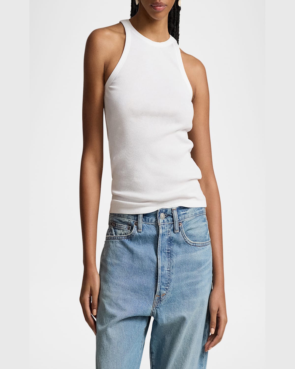 Shop Polo Ralph Lauren Ribbed Cotton Tank Top In White