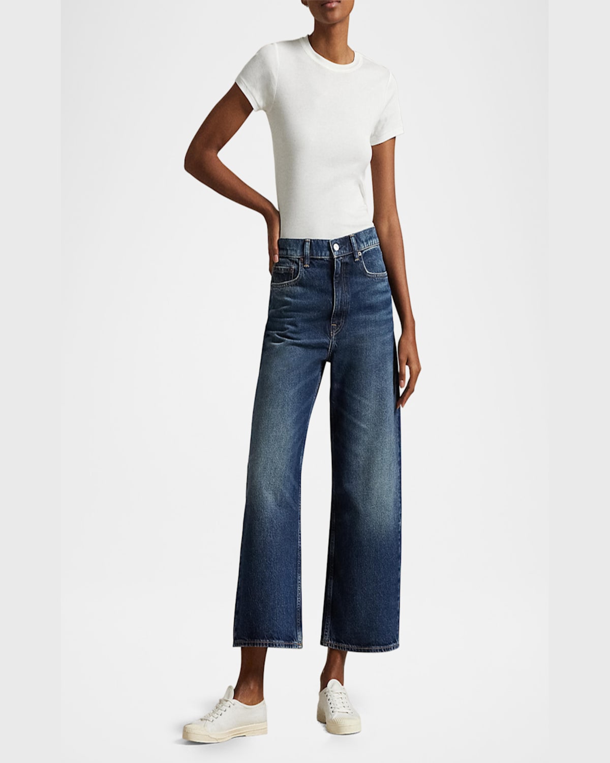 Polo Ralph Lauren High-rise Wide-leg Crop Jeans In Mylio Wash