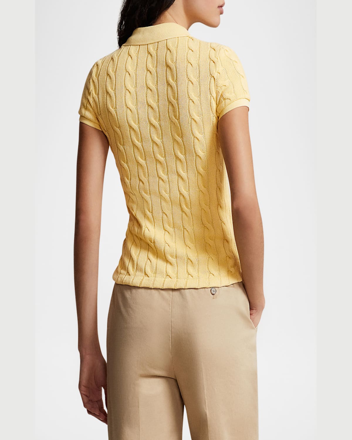 Shop Polo Ralph Lauren Cable-knit Polo Shirt In Fall Yellow
