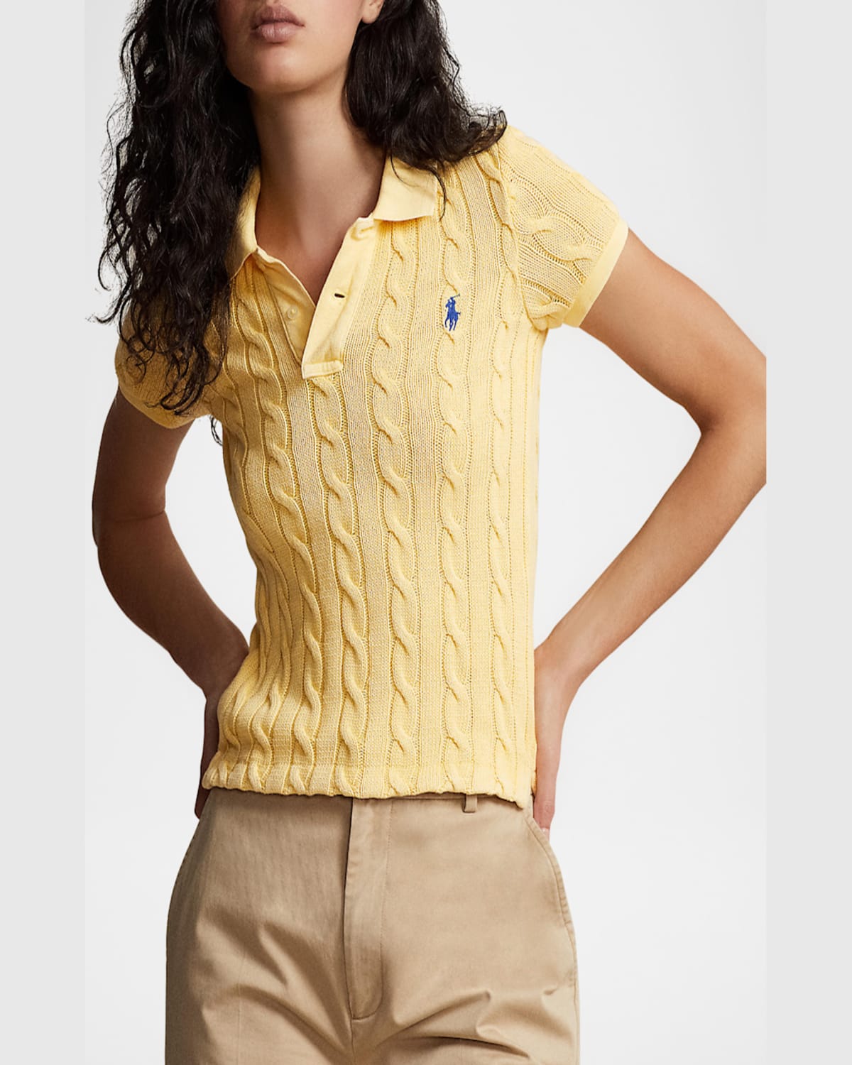 Shop Polo Ralph Lauren Cable-knit Polo Shirt In Fall Yellow