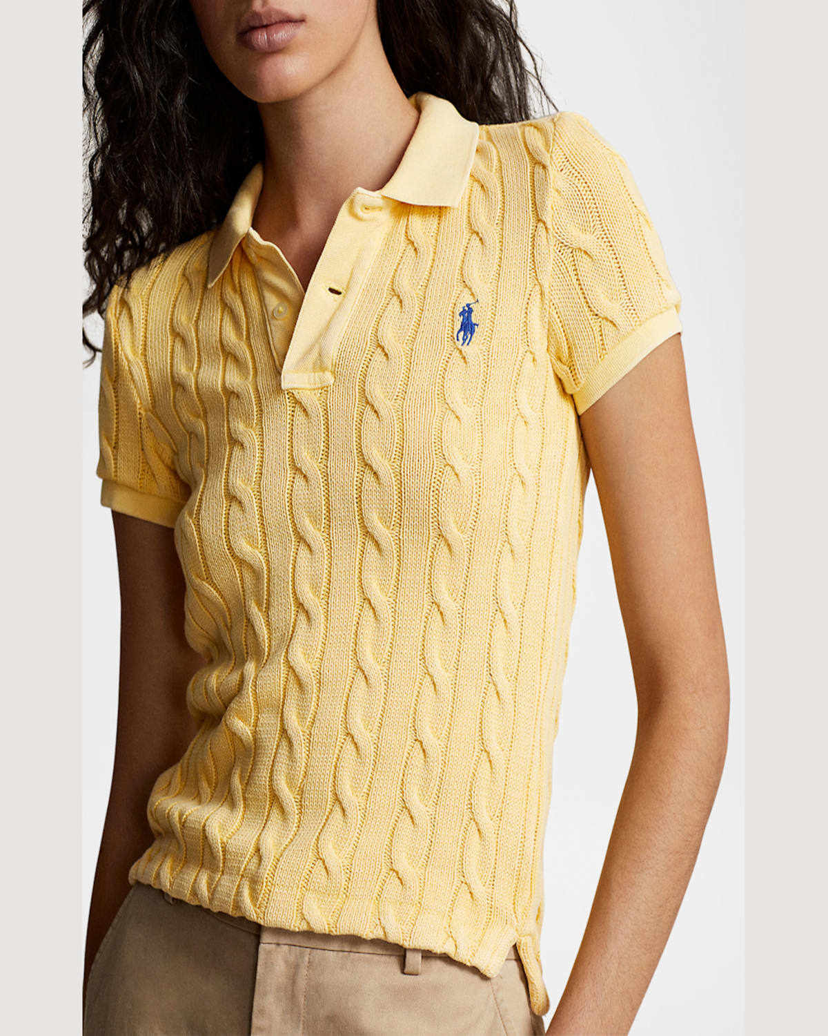 Shop Polo Ralph Lauren Cable-knit Polo Shirt In Fall Yellow