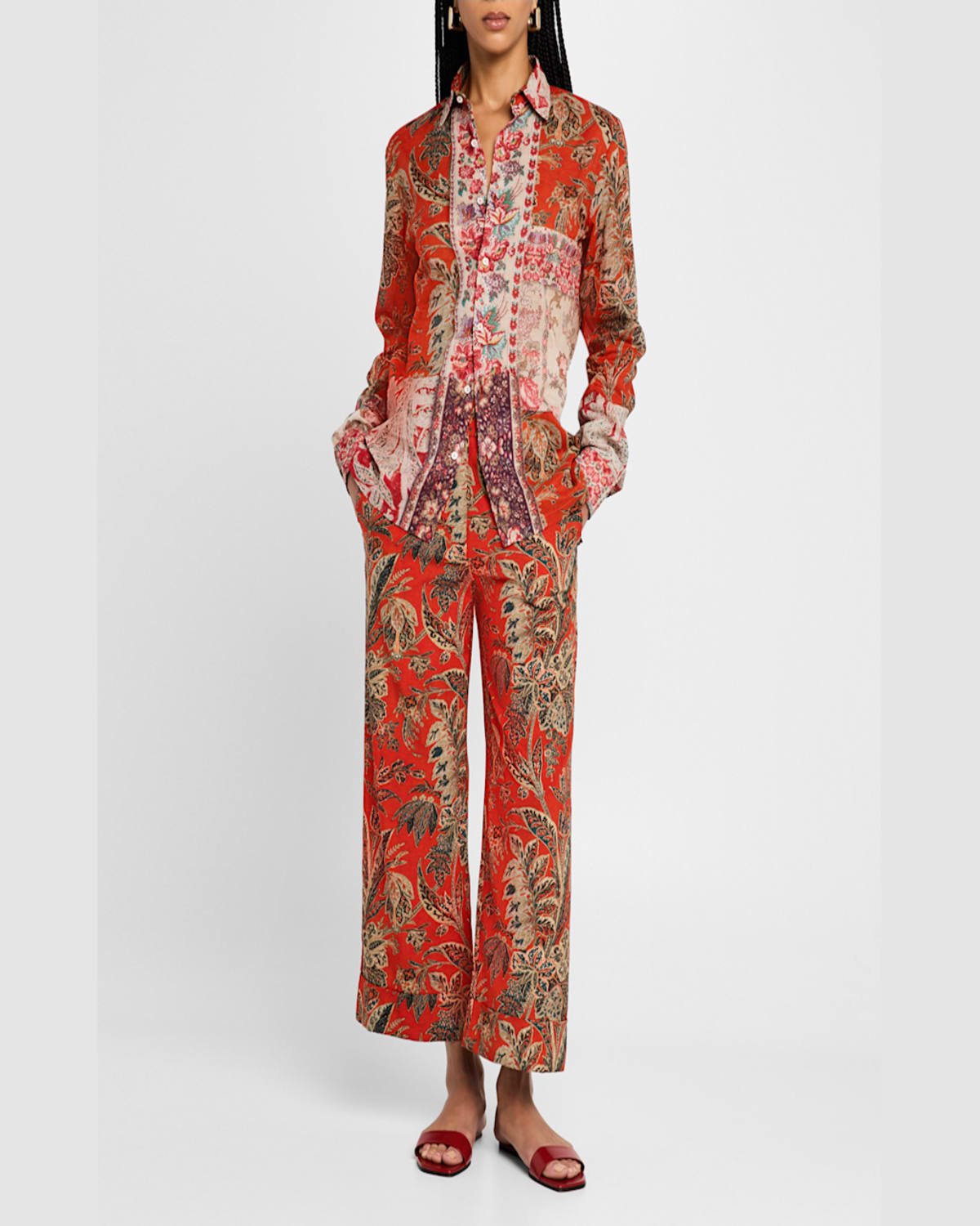 Pierre-louis Mascia Cropped Floral-print Pants In Orange Multi