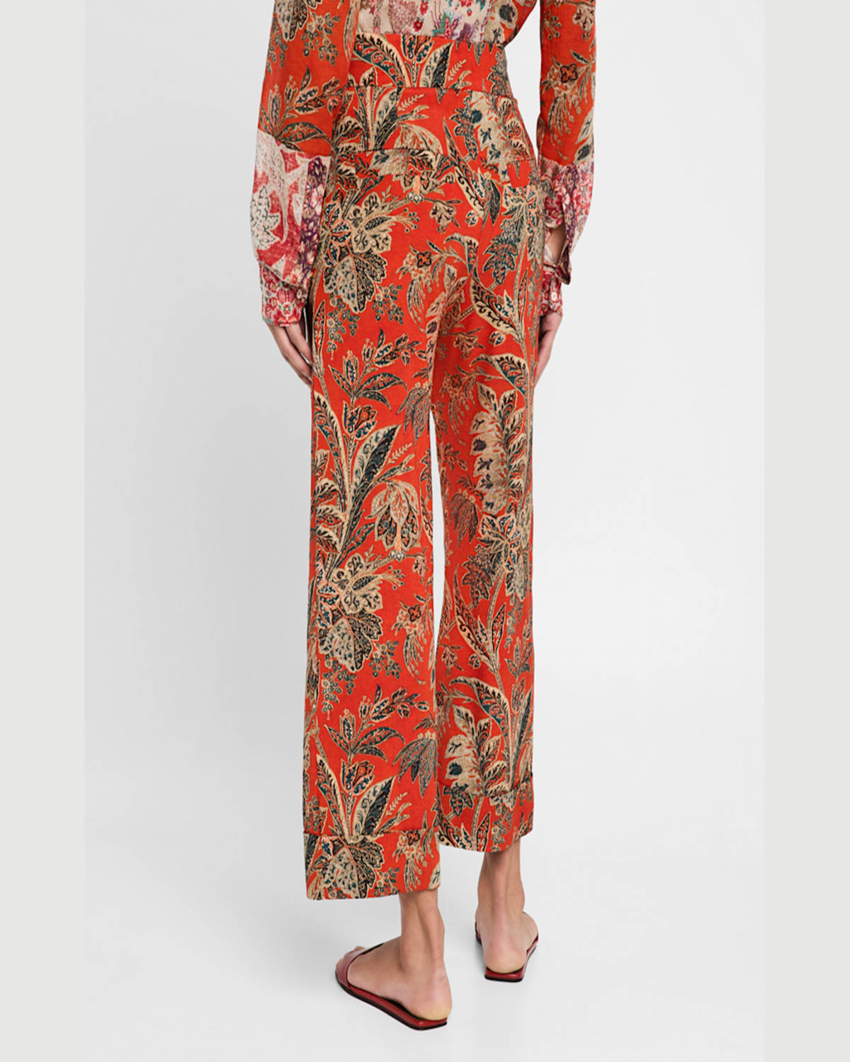 Pierre-louis Mascia Cropped Floral-print Pants In Orange Multi