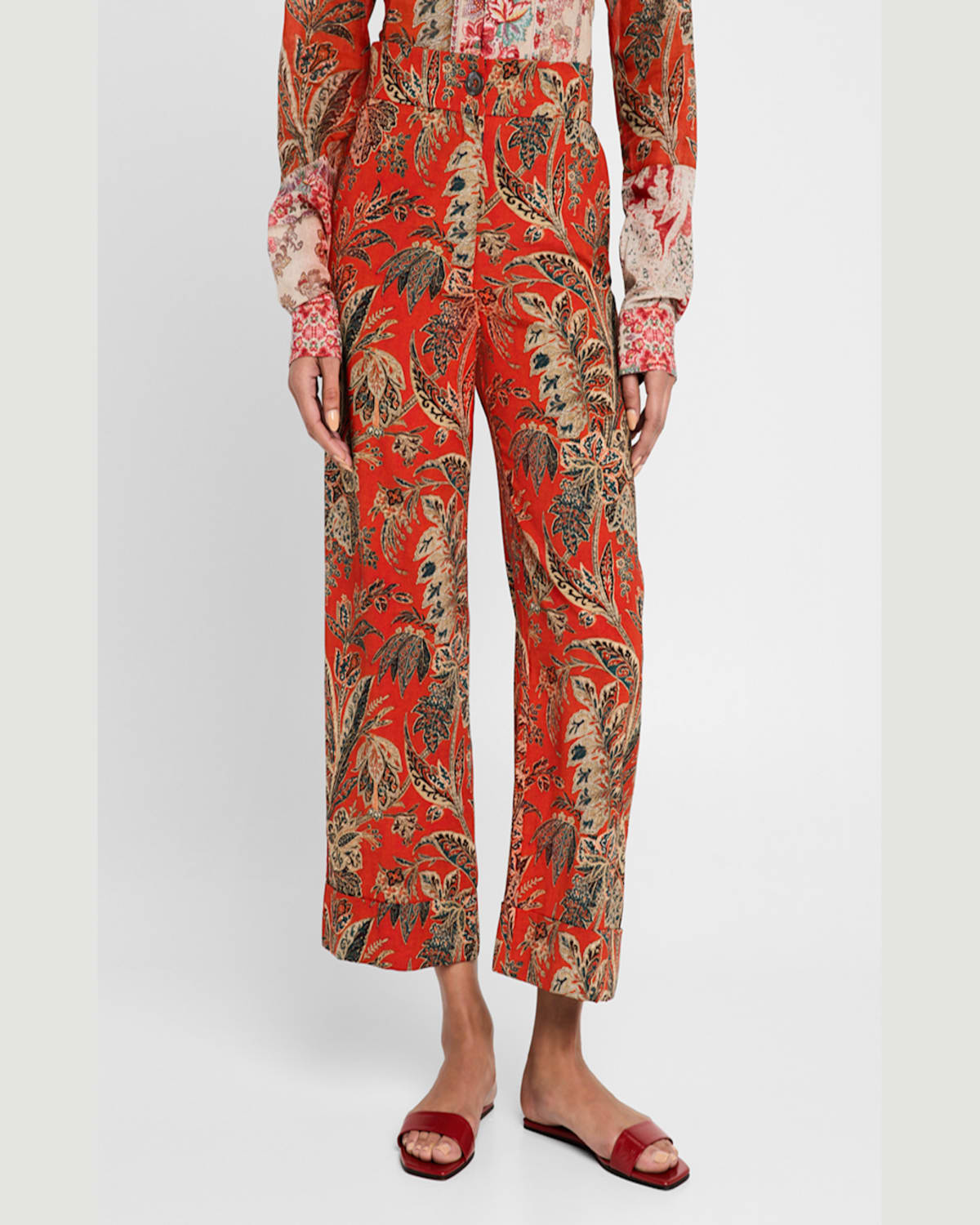 Pierre-louis Mascia Cropped Floral-print Pants In Orange Multi